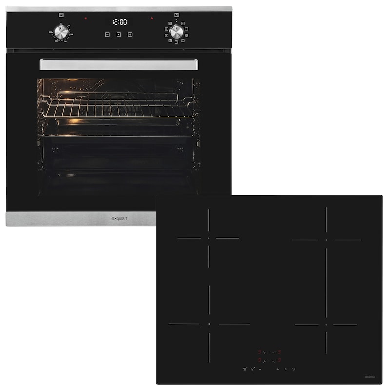 EXQUISIT Backofen-Set »BAKOIN76600H inox« autark einbaubar-Ofen mit Heißluft, Induktionsfeld für schnelles Kochen Inox Touch-Control