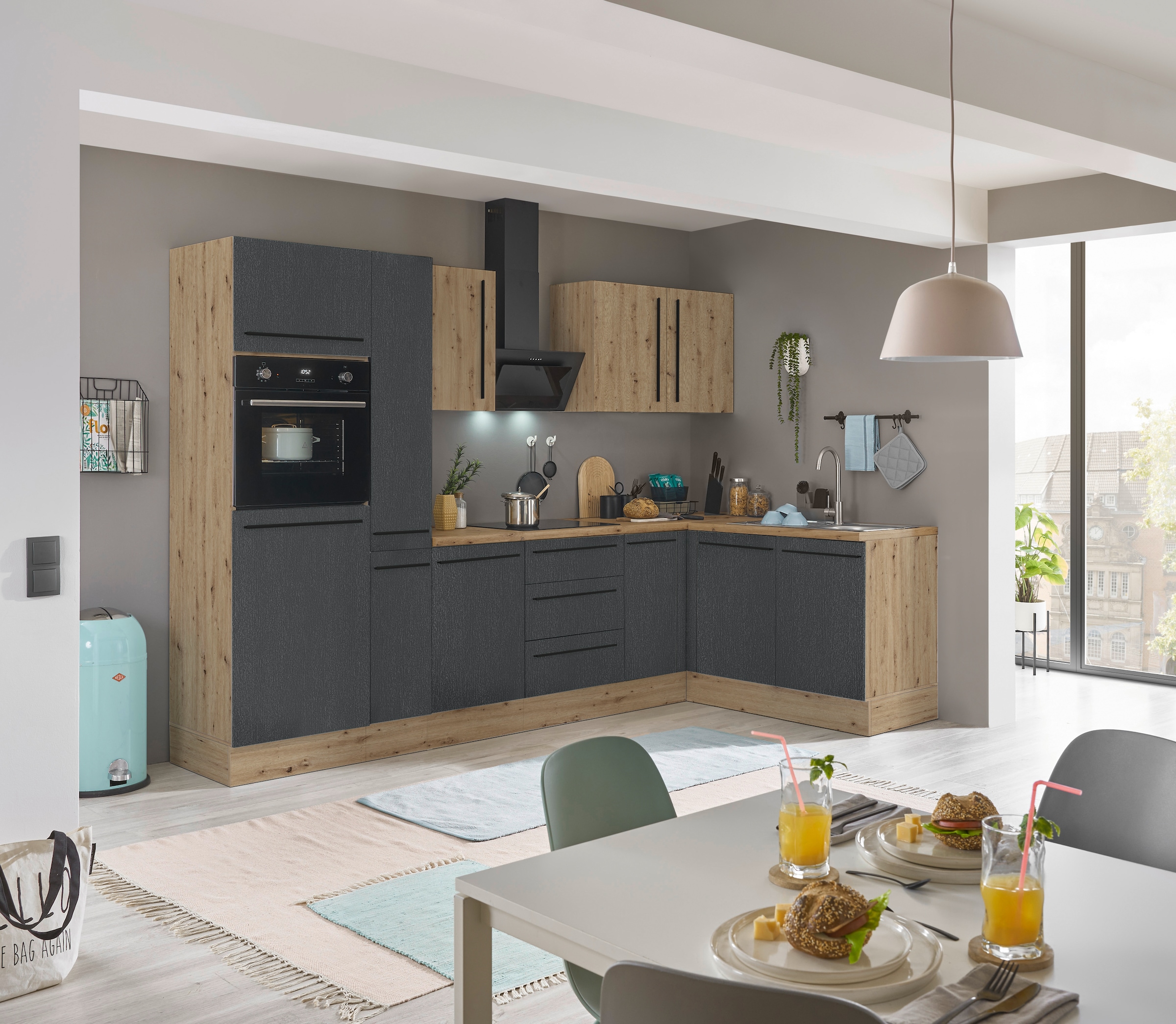 KOCHSTATION Winkelküche »Florida, Stellbreite 300x165 cm« wahlweise mit E-Geräten, mit Softclose für Türen und Schubkästen