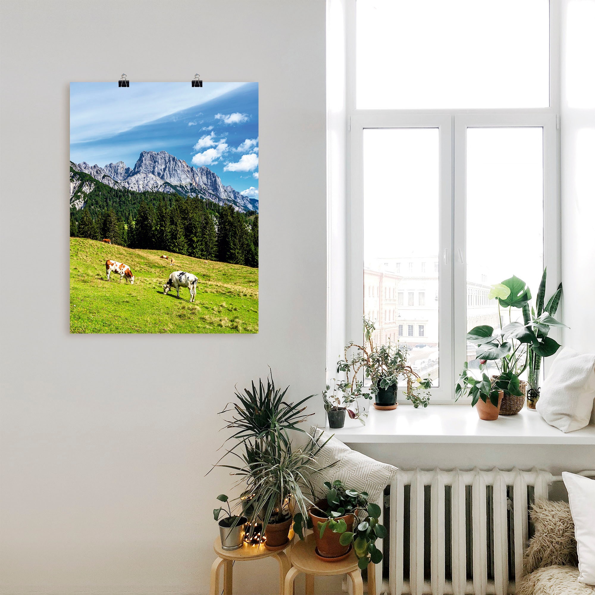 Artland Poster »Blick auf die Litzlalm mit Kühen«, Berge & Alpenbilder, (1 St.), als Alubild, Leinwandbild, Wandaufkleber oder Poster in versch. Größen