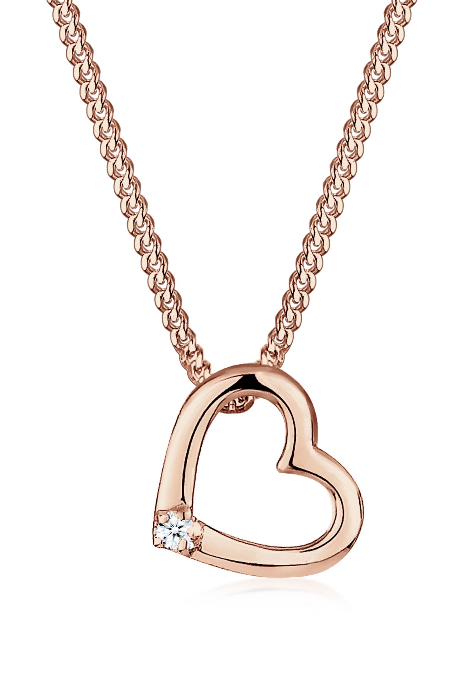 Collierkettchen „Herz Liebe Diamant (0.015 ct.) 925 Silber“ Rosegold + weiß 0.015 ct mit Diamanten 45 – 0.015 ct mit Diamanten