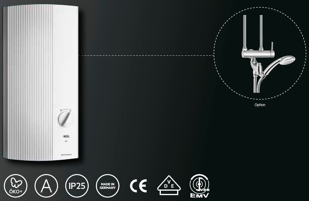 AEG Haustechnik Komfort-Durchlauferhitzer »DDLE EASY 21 kW, guter Warmwasserkomfort«, zwei feste Temperatureinstellungen für Dusche und Spüle