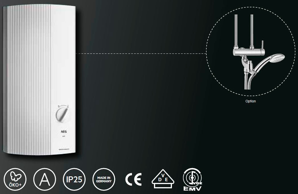 AEG-Haustechnik Komfort-Durchlauferhitzer »DDLE EASY 21 kW, guter Warmwasserkomfort«, zwei feste Temperatureinstellungen für Dusche und Spüle