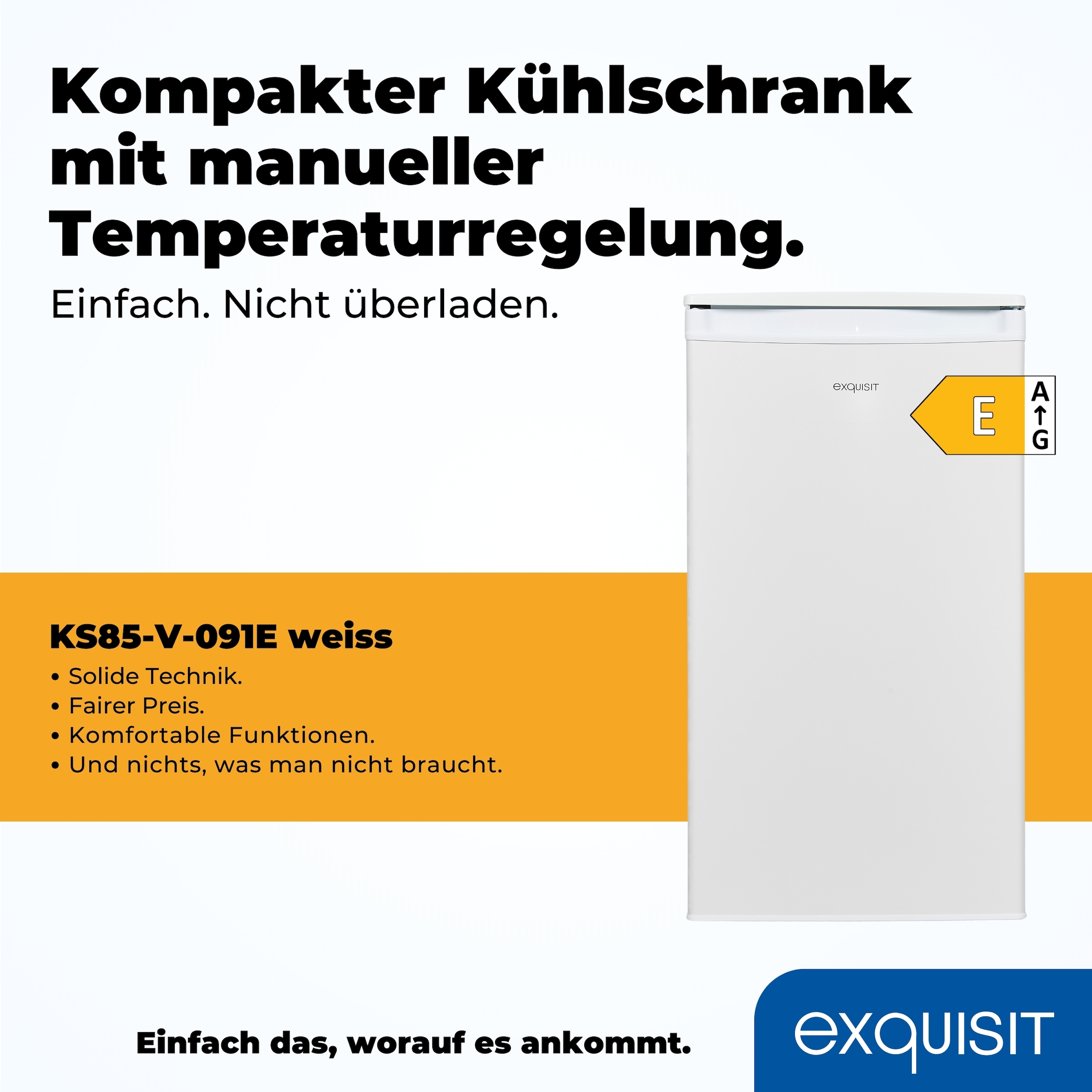 exquisit Vollraumkühlschrank »KS85-V-0O91E weiss« 84,3 cm hoch 45 cm breit Perfekte Kühlung für Obst, Gemüse & Getränke – kompakt und vielseitig