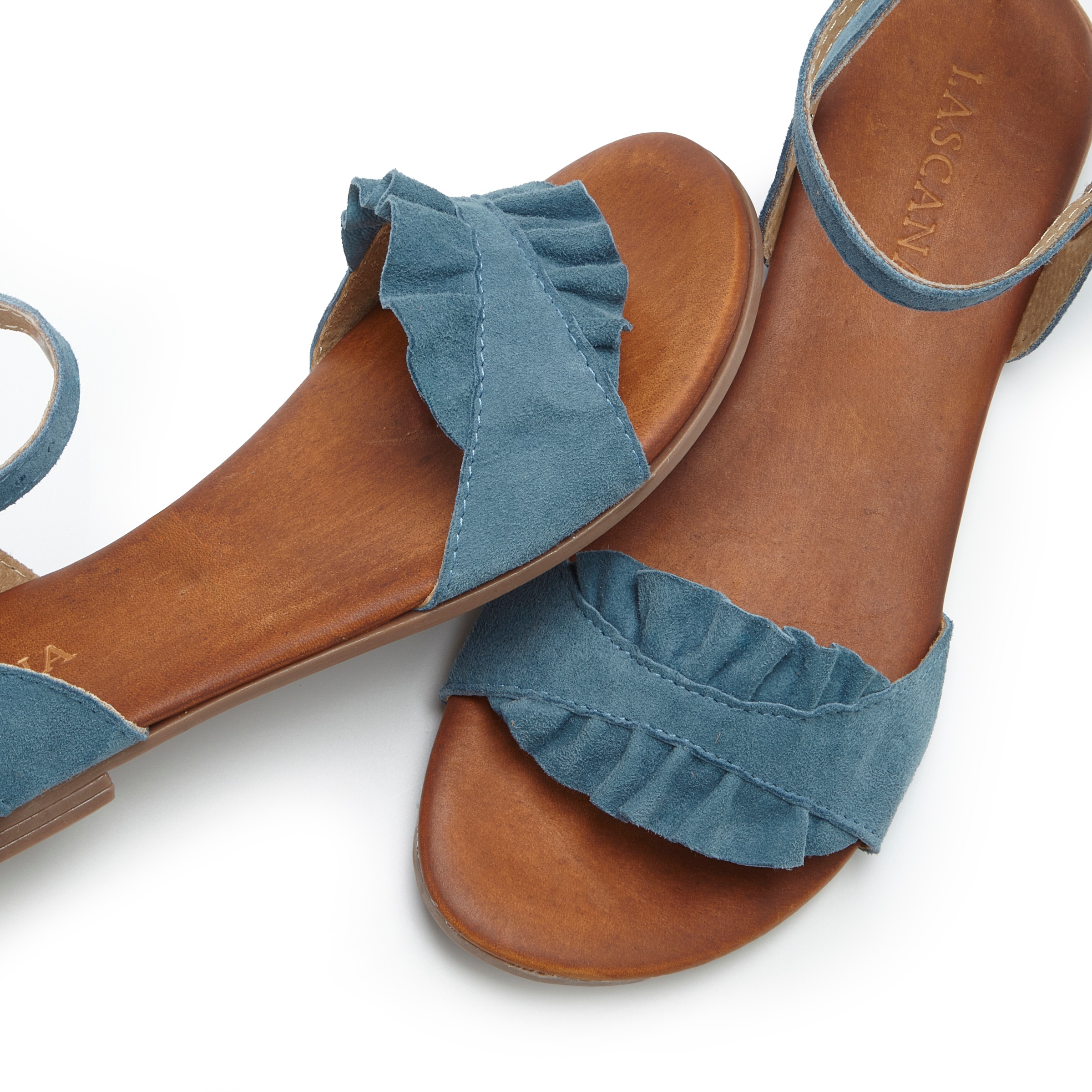 LASCANA Sandale »Sommerschuh«  Sandalette, Sommerschuh aus hochwertigem Leder mit kleinen Rüschen