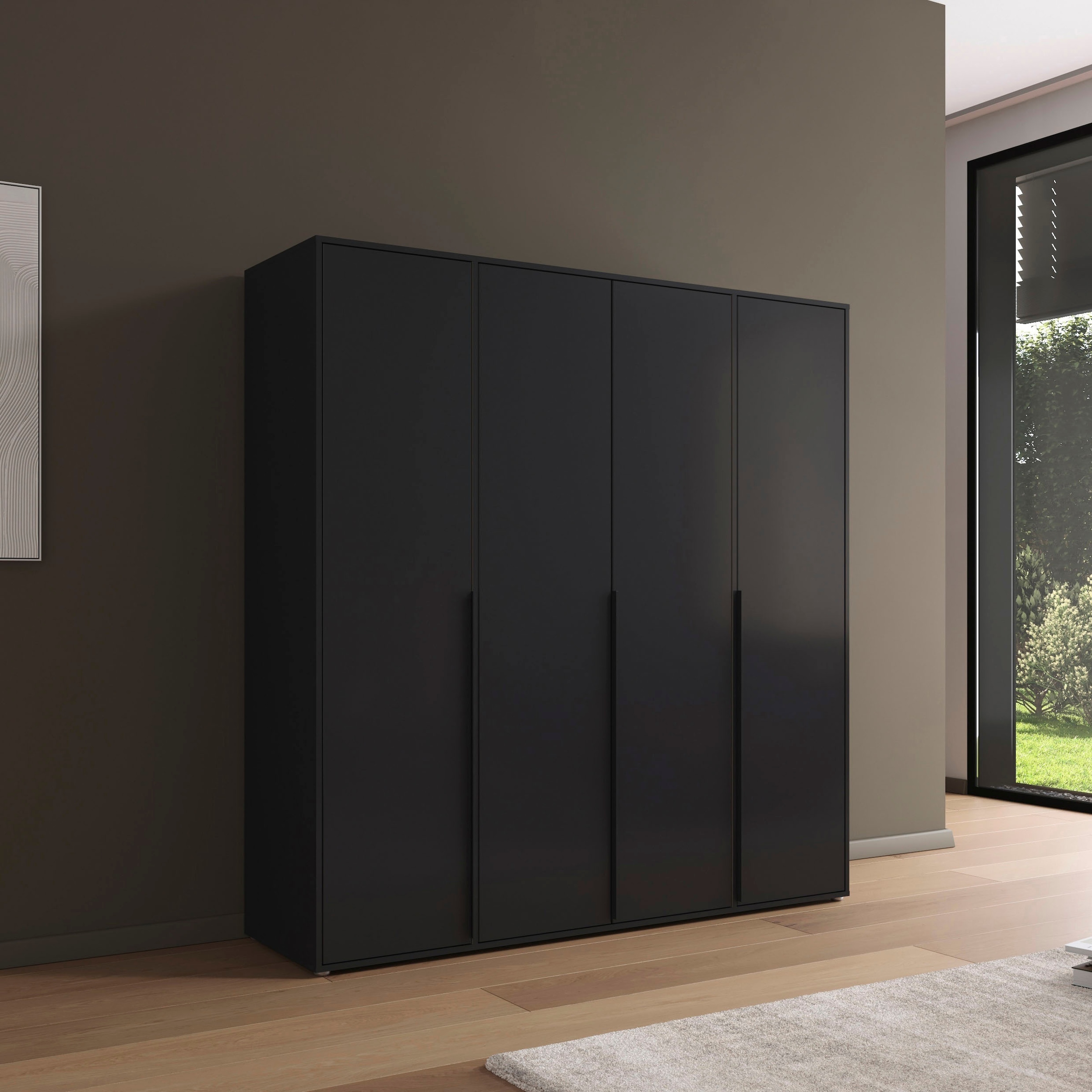 rauch Drehtürenschrank »Kleiderschrank Schrank Garderobe Wäscheschrank NAGATA viel Stauraum«, (in 3 verschiedenen Ausstattungen BASIC/CLASSIC/PREMIUM), mit modernen Stangengriffen in Graumetallic TOPSELLER MADE IN GERMANY
