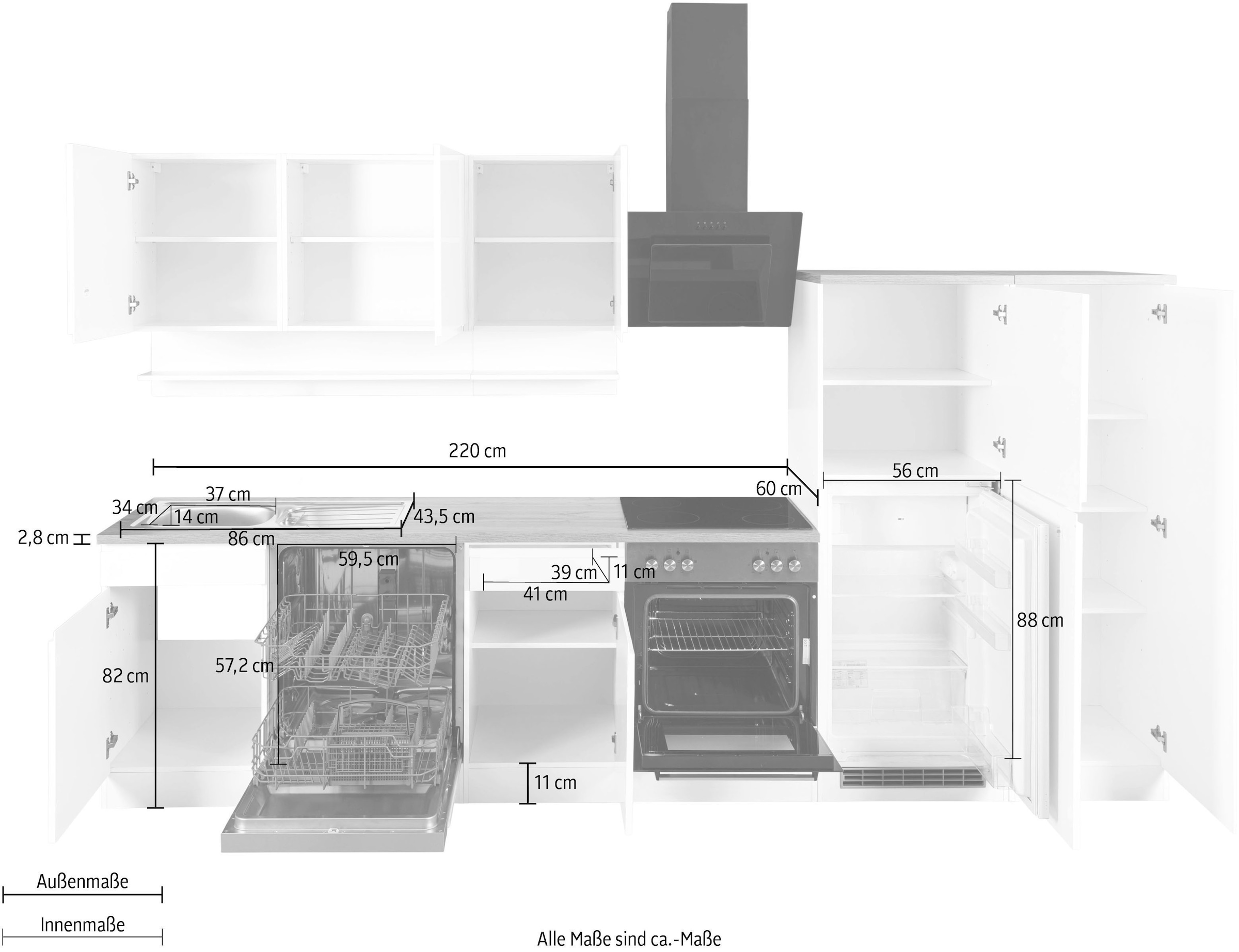 HELD MÖBEL Küche »Virginia«, Breite 330 cm, wahlweise mit E-Geräten auf  Rechnung kaufen | Küchenzeilen mit Geräten