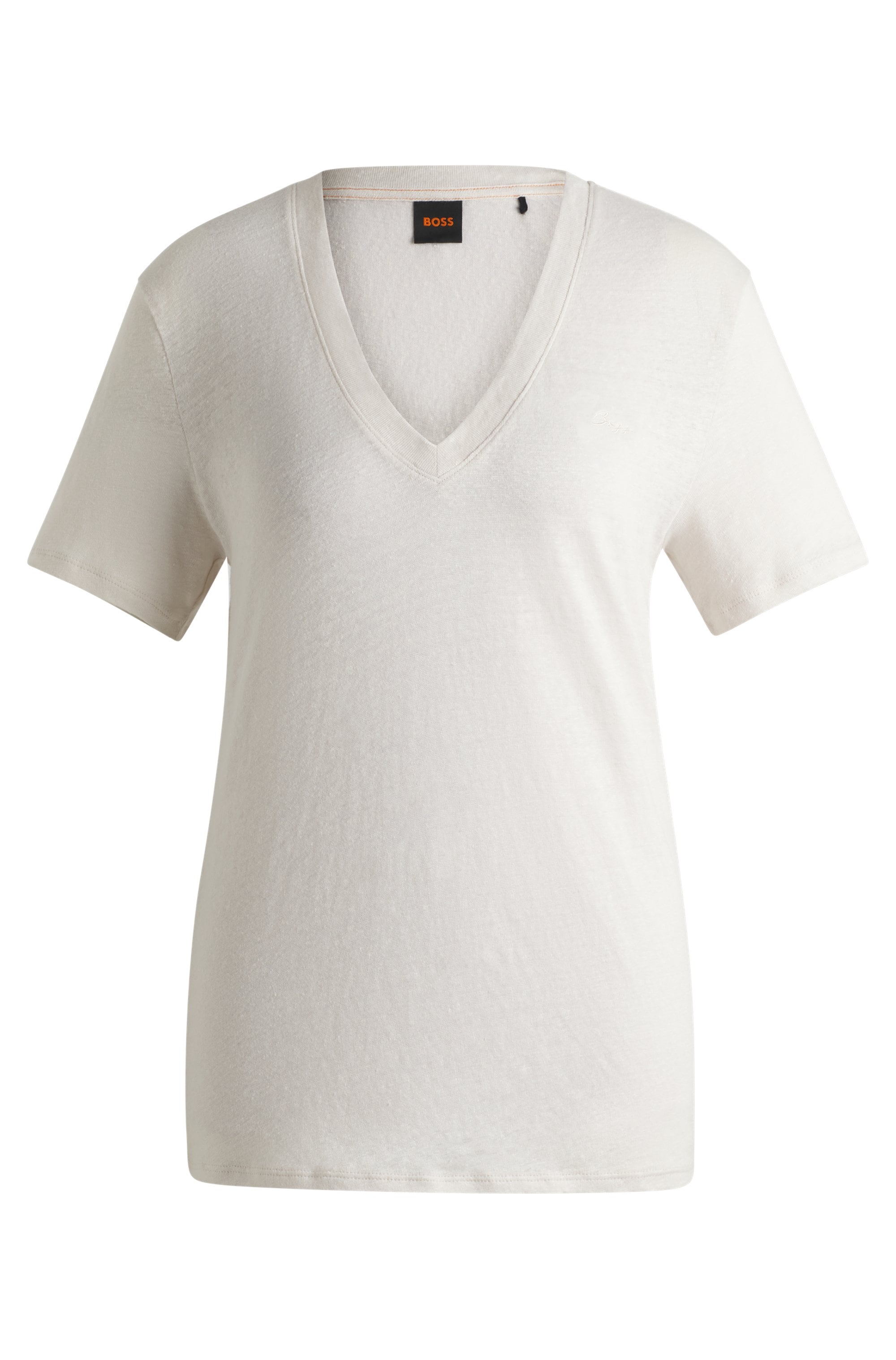BOSS ORANGE T-Shirt »Ela Premium Damenmode« aus Leinen, V-Ausschnitt