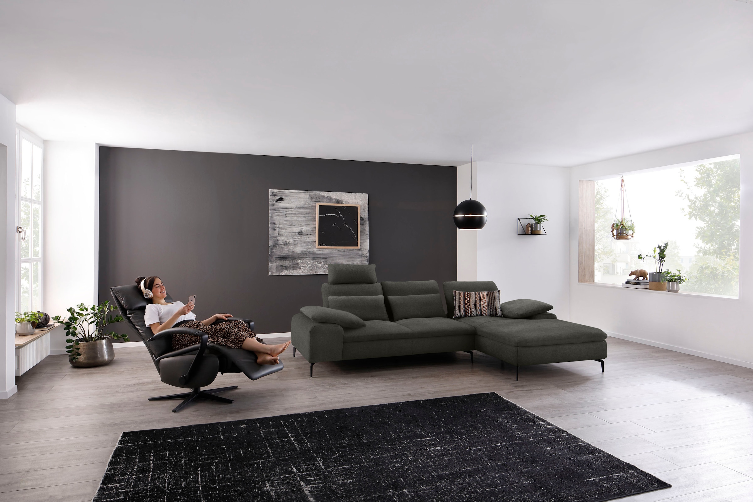 W.SCHILLIG Ecksofa »valentinoo, Designsofa, bequem, elegant und zeitlos, L-Form«, (Set), inklusive Hocker, mit Sitztiefenverstellung, Breite 299 cm