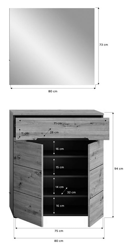 INOSIGN Garderoben-Set »Garderobenkombination Rehat, Breite 80cm,in Basalt grau/Artisan Eiche«, (2 St.), Flurmöbel, Dielenmöbel, Kombination, Diele, Garderobe, Garderobenmöbel