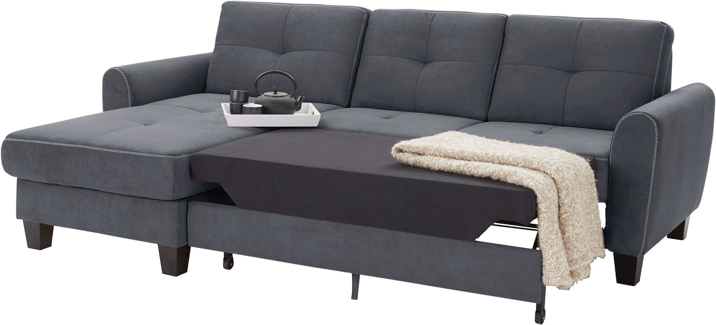 sit&more Ecksofa »Varese L-Form«, mit Federkern, wahlweise mit Bettfunktion und Stauraum