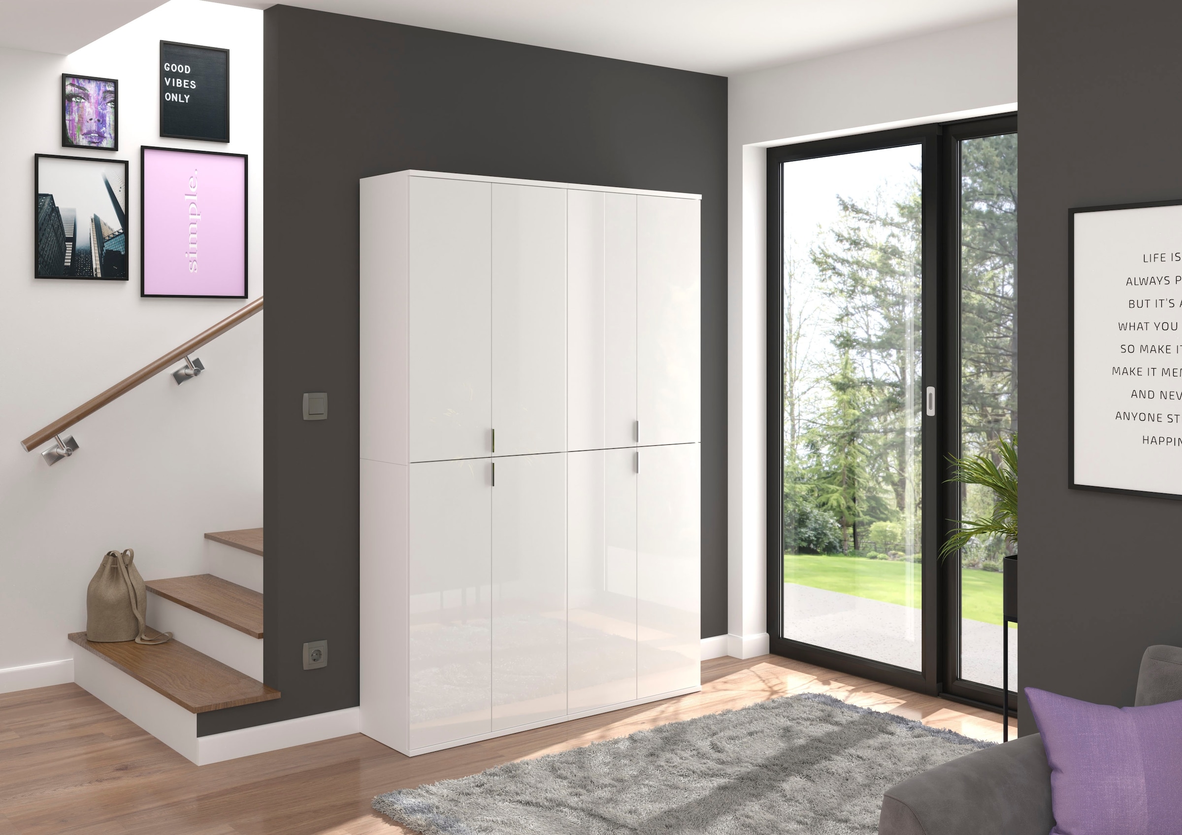 INOSIGN Garderoben-Set »Trondheim, Breite 122cm, best. aus 2 Schränken, 8 Türen, 18 Fächer«, (Set, 2 St.), inkl. ausziehbarer Kleiderstange, Garderobenschrank, Kleiderschrank