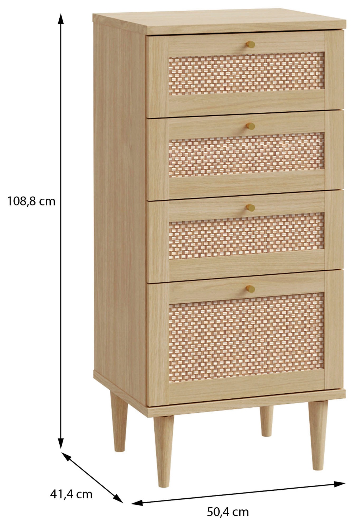 OTTO home Kommode »ELLIAN mit  Wiener Geflechtoptik, 4 Schubkästen« Holzfüße, Metallgriffe, Made in EU, viel Stauraum