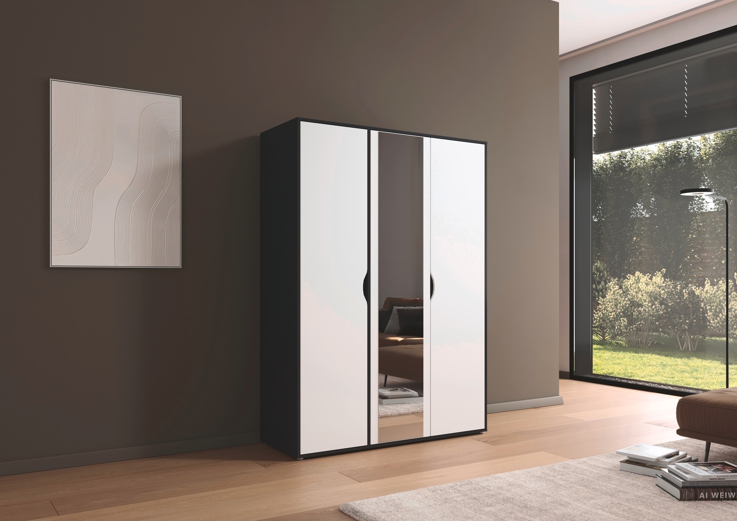 rauch Drehtürenschrank »Kleiderschrank Schrank Garderobe Wäscheschrank NARAI mit Spiegel«, (in 3 verschiedenen Ausstattungen BASIC/CLASSIC/PREMIUM), Griffausfräsungen für eine grifflose Optik TOPSELLER MADE IN GERMANY