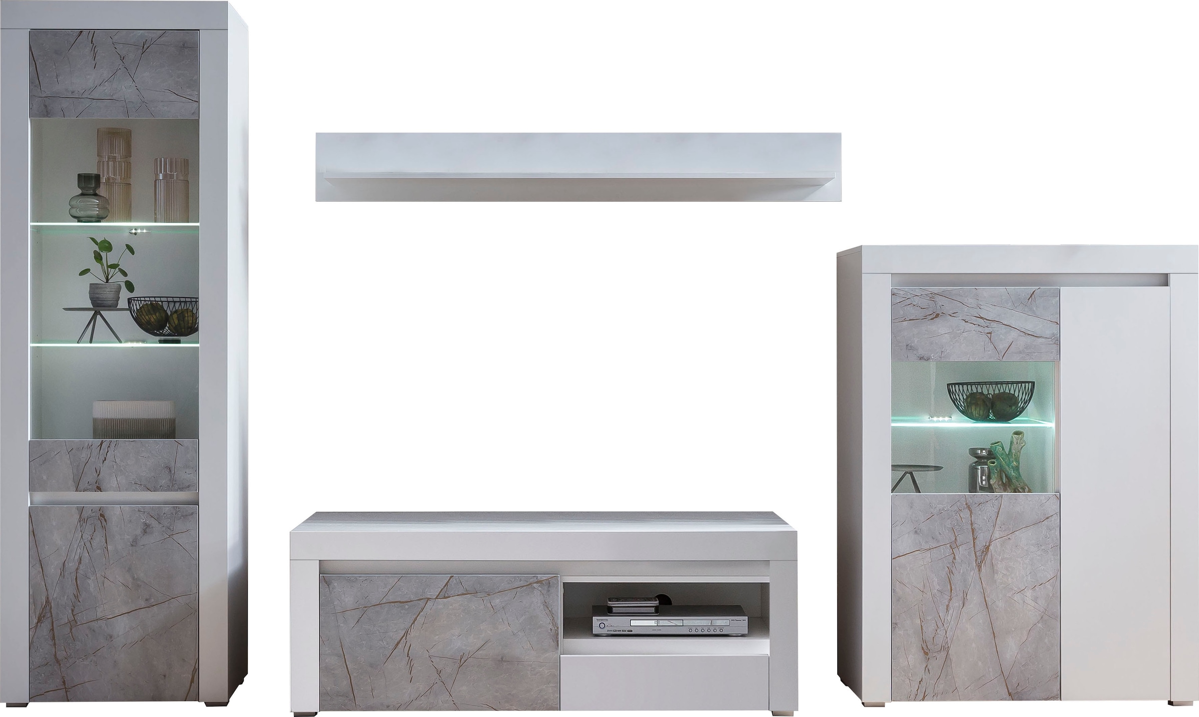 Home affaire Wohnwand »Stone Marble«, (4 St.), bestehend aus vier  Möbelstücken, in grifflosen Design, Breite 319 cm auf Rechnung kaufen