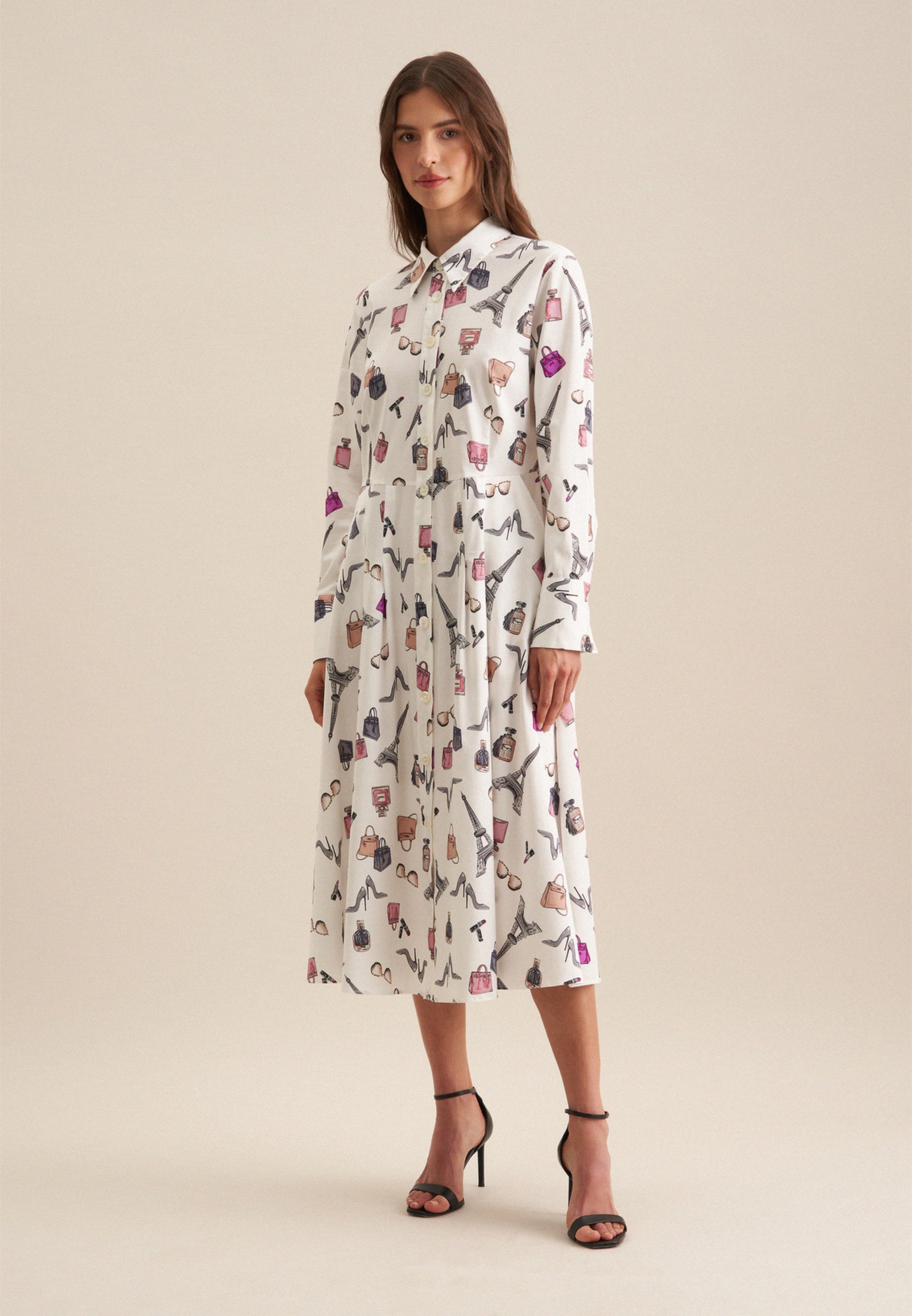 seidensticker Sommerkleid »Schwarze Rose« Langarm Kragen Druck