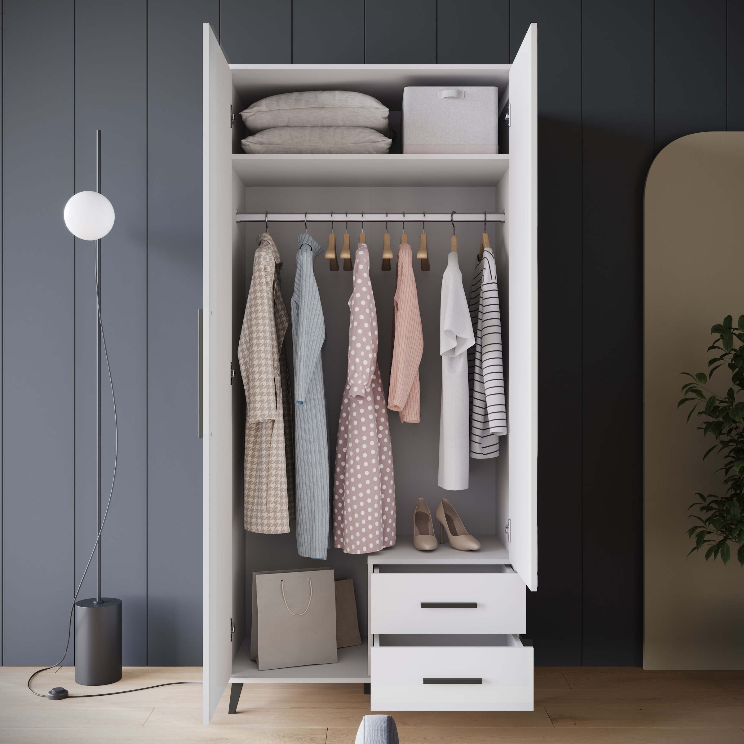 INOSIGN Kleiderschrank »Lagos, Garderobe«, (Packung, 1 St.), Moderner Drehtürenschrank, FSC-zertifiziert, Schlafzimmerschrank