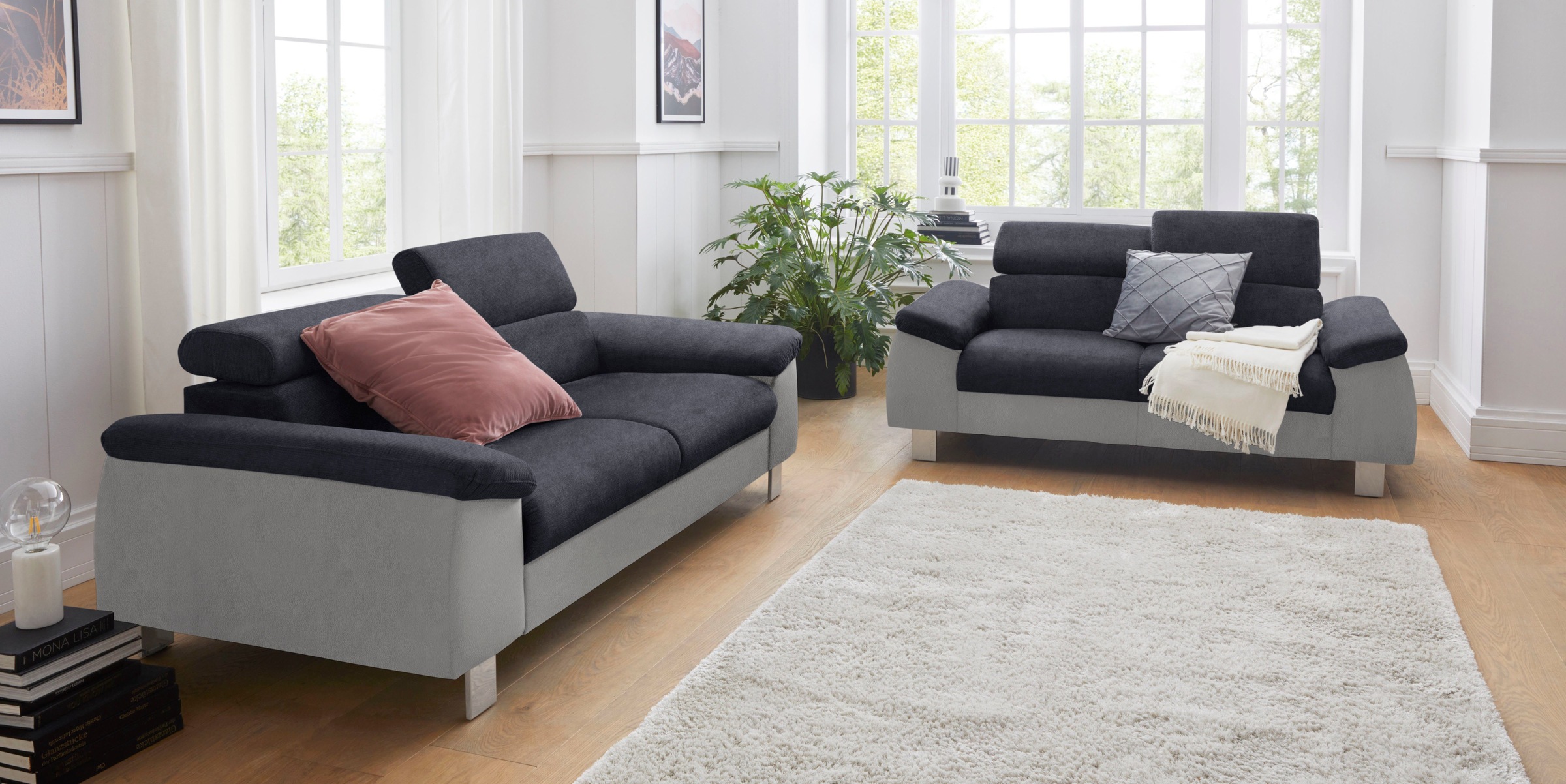 COTTA Polstergarnitur »Komaris«, (Set), Set bestehend aus: 3-Sitzer mit Kopfteilverstellung & Hocker