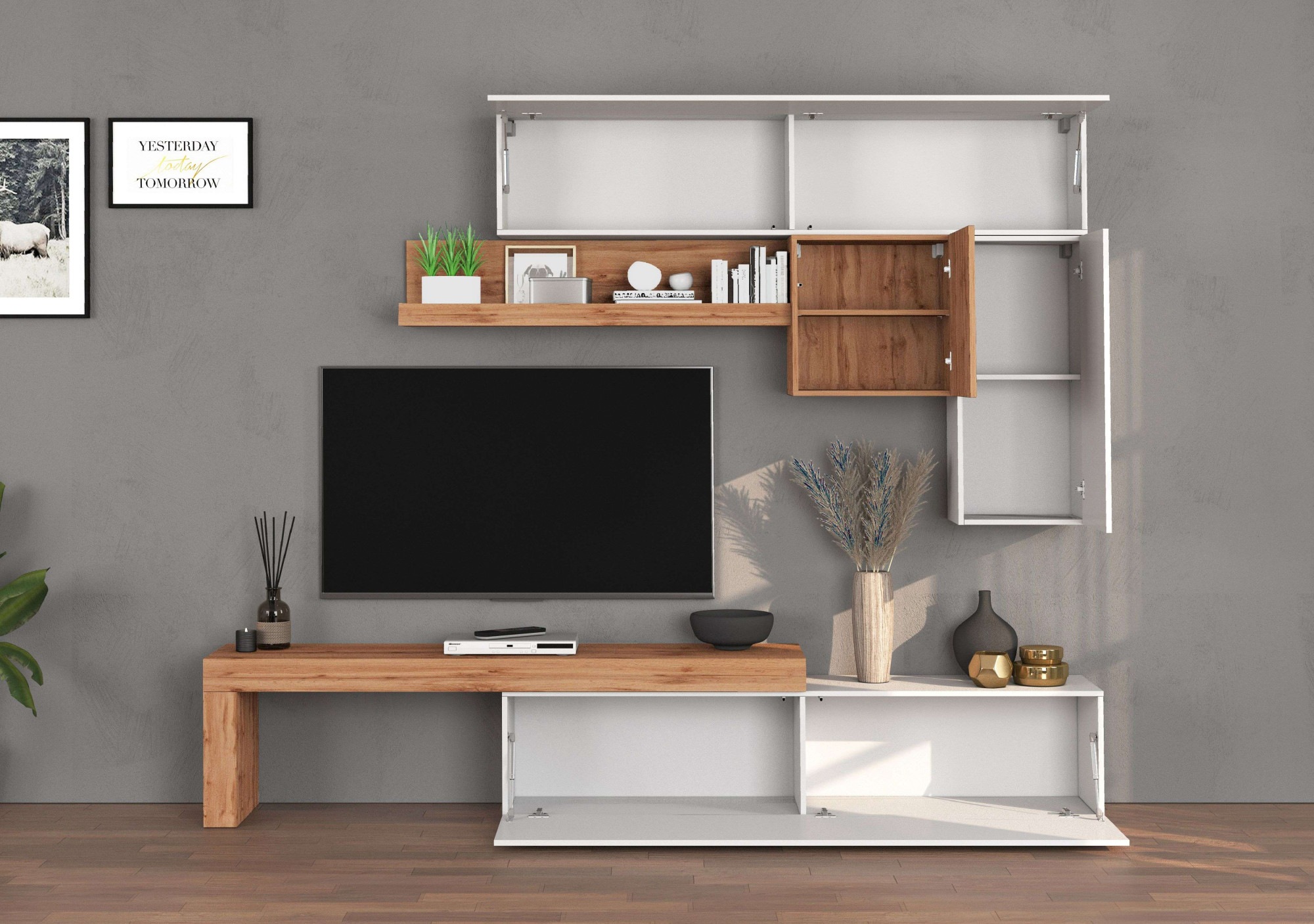 INOSIGN Wohnwand »Chronos Wohnwand, Medienwand, 5-er set«, (Set, 5 St.), ca. 270 cm mit Hängeschränke, Würfel, Regal, Lowboard, Made in Italy