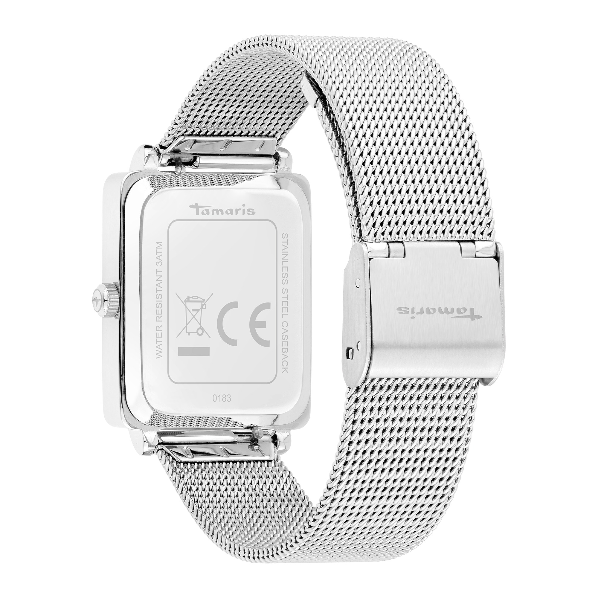 Tamaris Quarzuhr »Square Meets Mesh« Armbanduhr, Damenuhr, Edelstahlarmband, analog