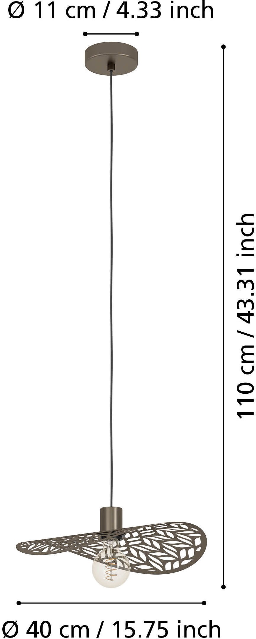 EGLO Hängeleuchte »SWABY Pendellampe - Stahl - E27 - 1X60W - IP20« E27 1 Stk. Hängelampe, Deckenlampe, Wohnzimmer, Esszimmer, H110 x Ø40 cm