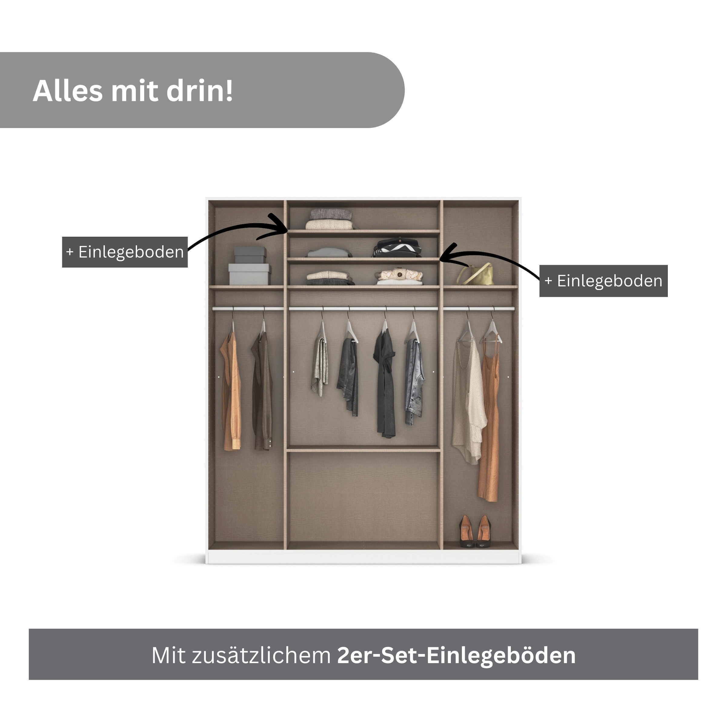 rauch Drehtürenschrank »Kleiderschrank Schrank Garderobe AGORDO mit Dekor- oder Hochglanzfront«, mit Außenschubkästen, in 6 Breiten und 2 Höhen MADE IN GERMANY