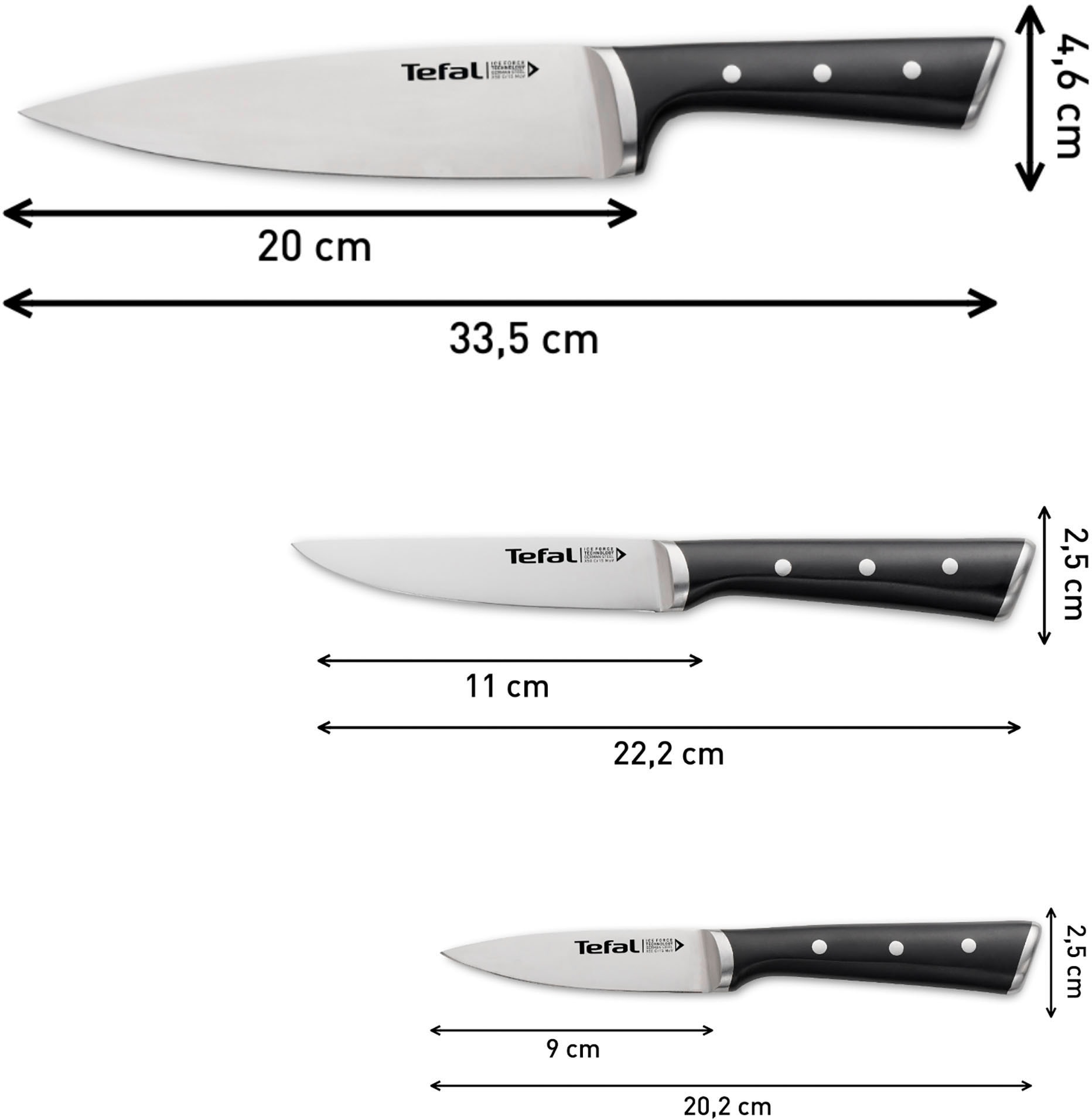 Tefal Topf-Set »G719S7_K2323S74 Duetto+ Ice Force«, Edelstahl, (Set, 10 tlg., Kasserolle 16 cm, Töpfe mit Deckel 16/20/24 cm), rostfreier Edelstahl, Deckel m. Abgießfunktion, inkl. 3tlg. Messer-Set