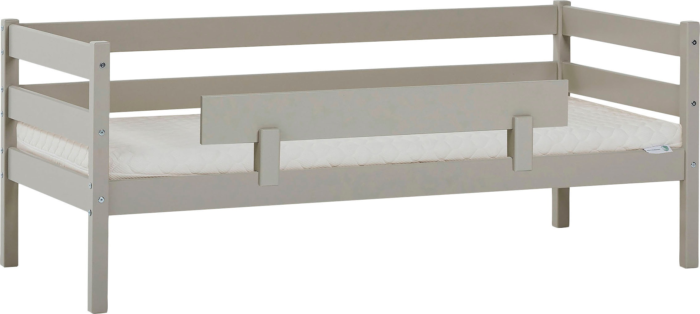 Einzelbett „ECO Comfort“, (Set), mit Rollrost in 8 Farben, wahlweise mit Matratze und Absturzsicherung, Dove Grey mit ECO-Dream Matratze und Rausfallschutz