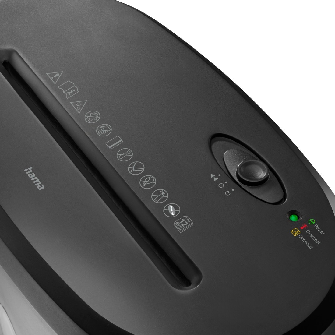 Hama Aktenvernichter »Aktenvernichter Partikelschnitt (Papier + Plastik, Korb, 12 Blatt, P4)« Mit Papierkorb, 4 x 40 mm Schnitzel, Automatik, Rücklauf