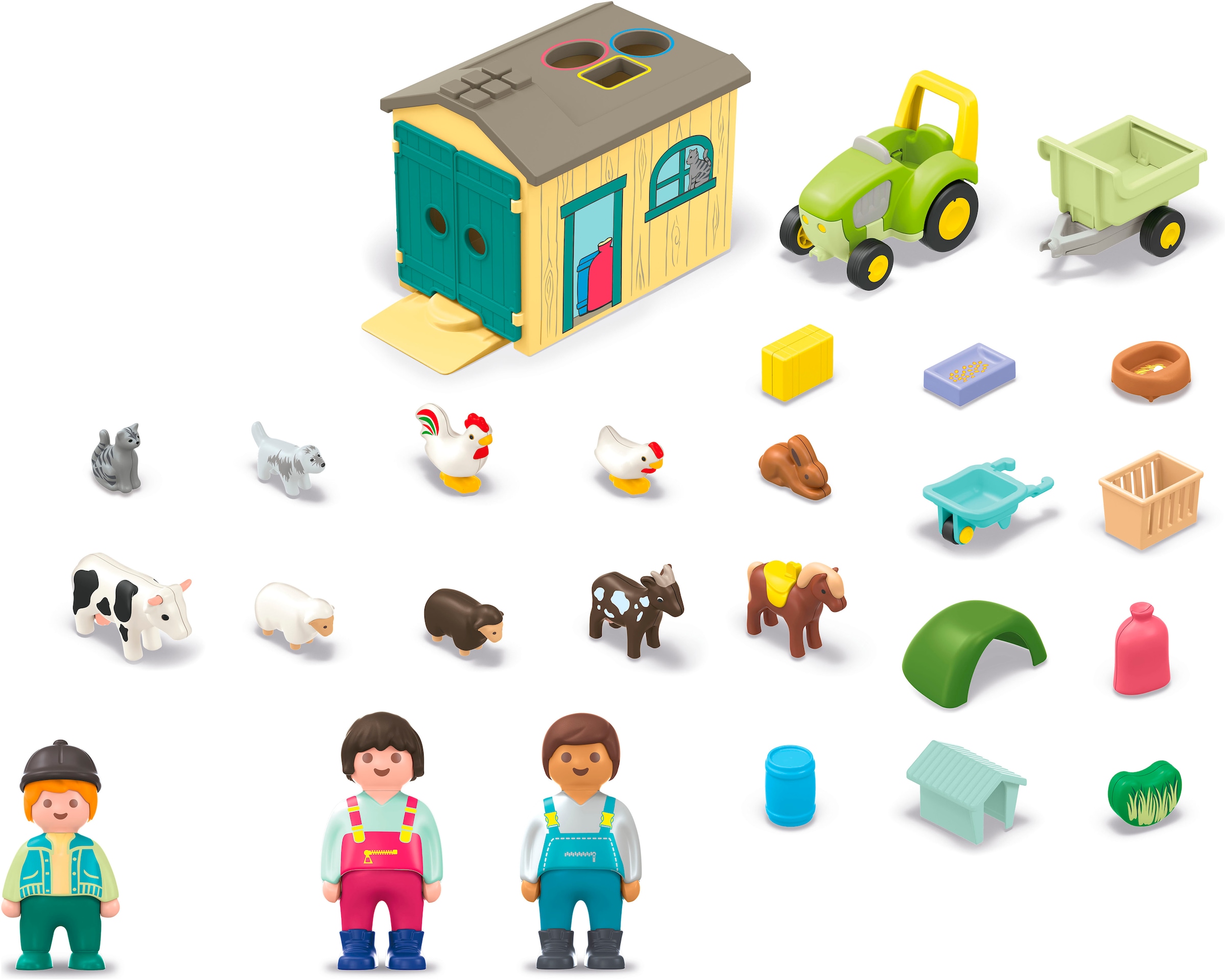 Playmobil® Konstruktions-Spielset »Bauernhof-Abenteuer mit Traktor, Anhänger u. tier. Freunden (71656)« JUNIOR, Made in Europe