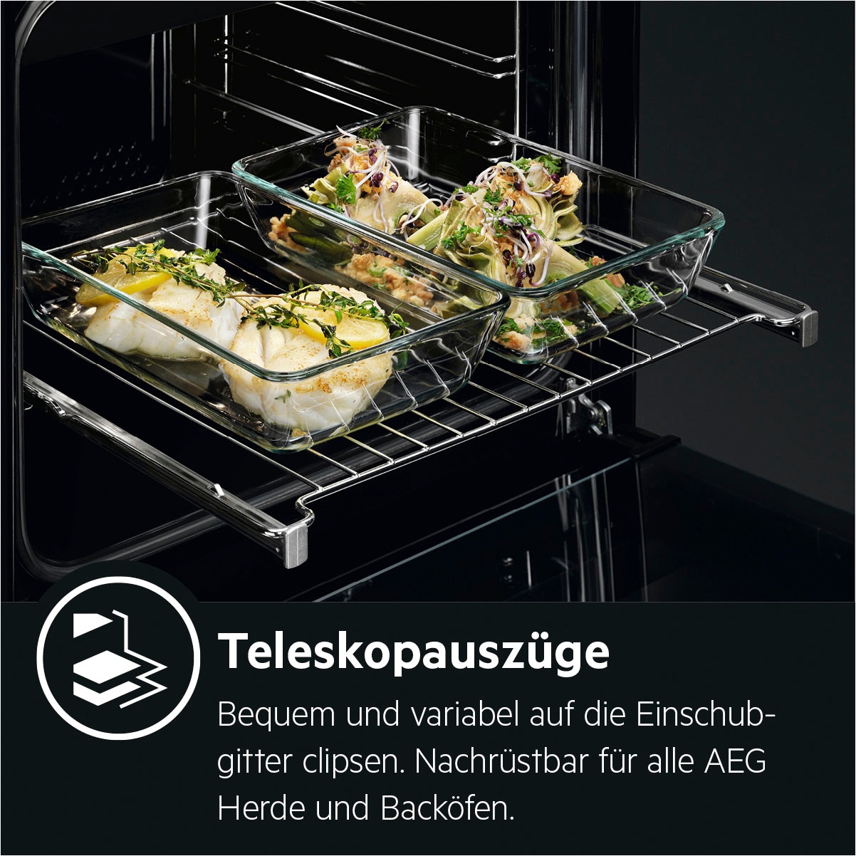 AEG Elektro-Standherd »CCB5442CBM«, CCB5442CBM, mit FlexiRunners™ – Teilauszug (2 Paar), mit Glaskeramik-Kochfeld, Bräter- und Mehrkreiskochzone, 50 cm