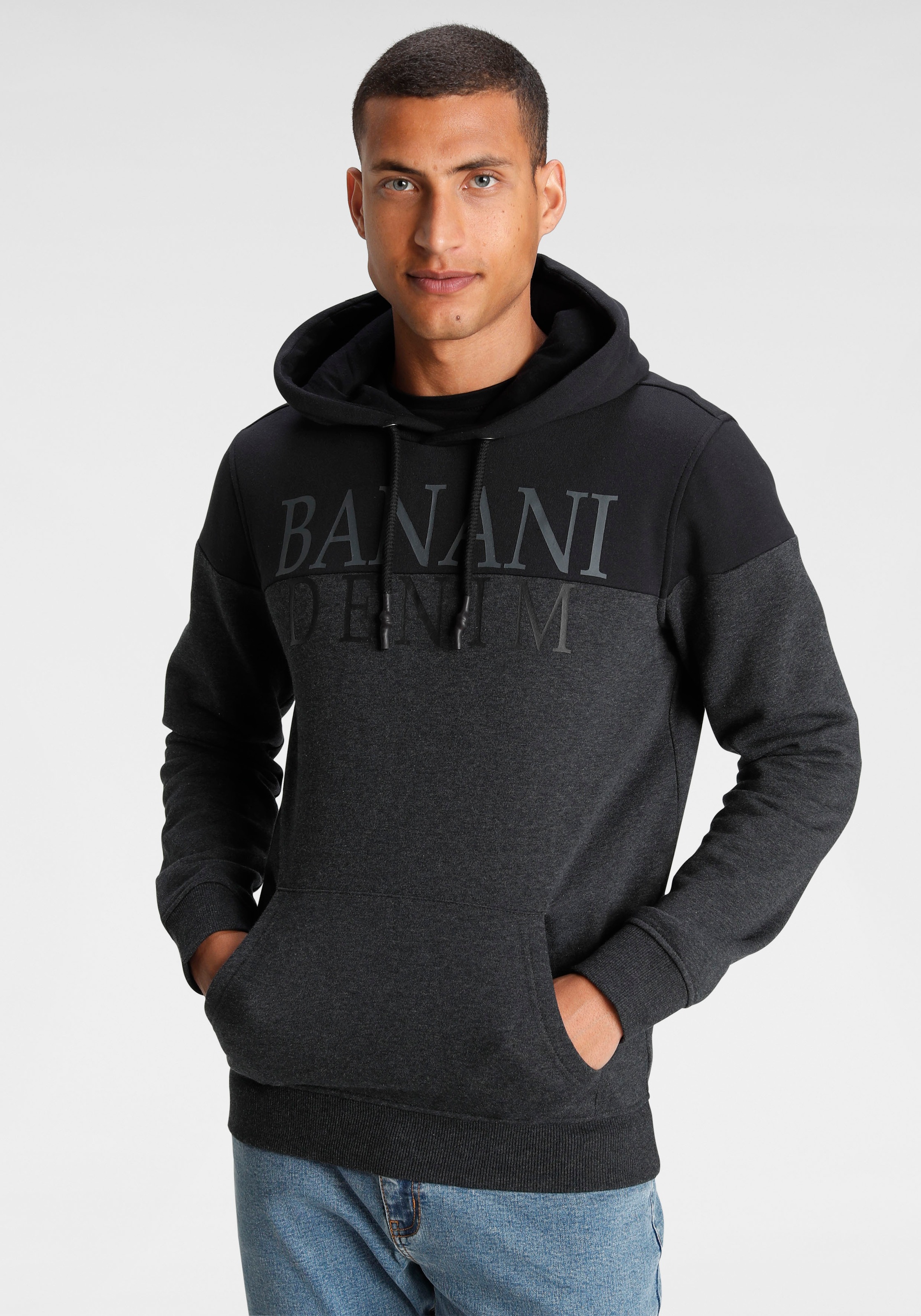 Bruno Banani Kapuzensweatshirt, Langarm, bedruckt und meliert, aus Baumwollmischung
