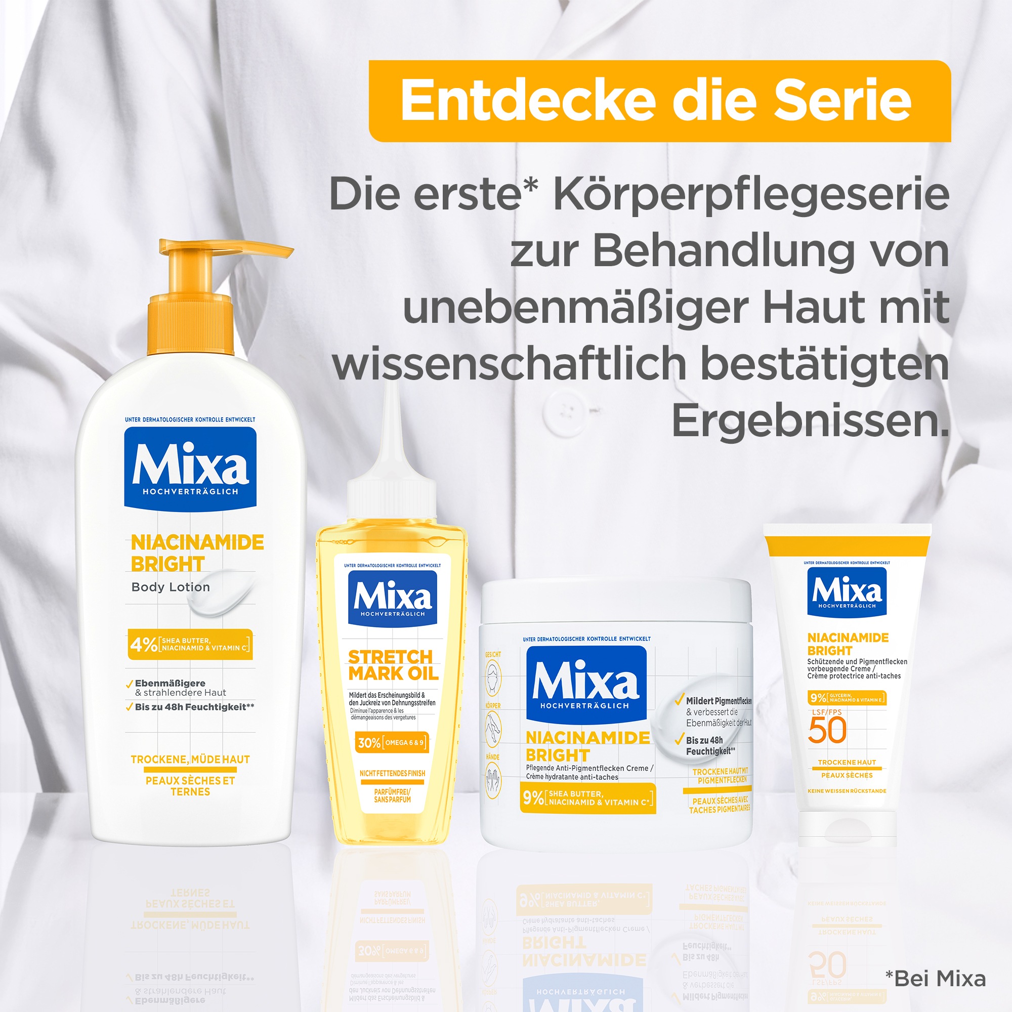 Mixa Körperlotion »Mixa Niacinamide Stretchmark Oil«, Mindert Dehnungsstreifen und deren Juckreiz, für empfindliche Haut.