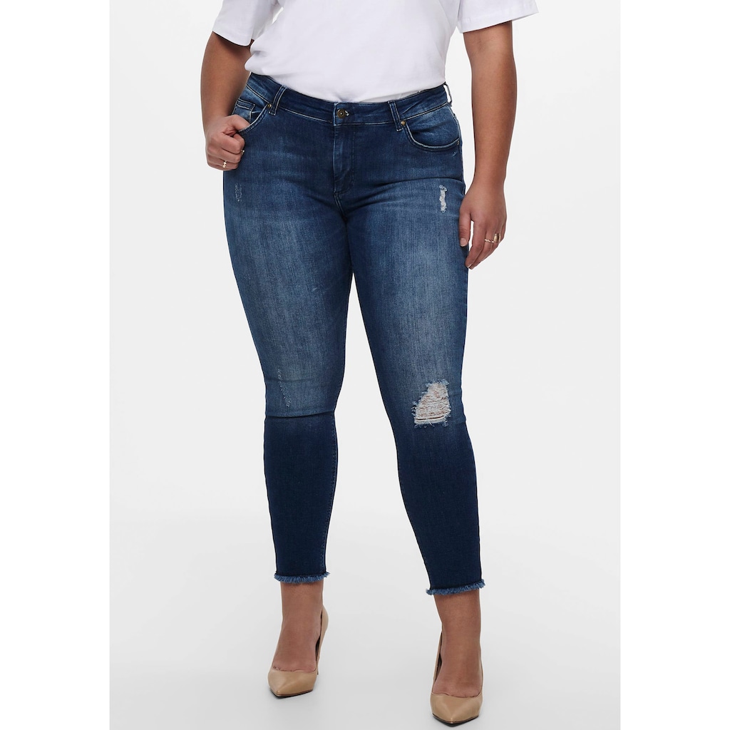 ONLY CARMAKOMA Skinny-fit-Jeans »CARWILLY REG SKINNY ANK JEANS«, mit Fransensaum