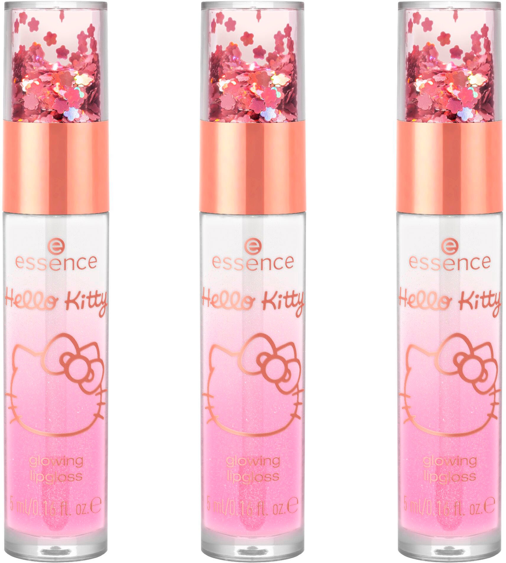 Essence Lipgloss »Hello Kitty glowing lipgloss«, (Set, 3 tlg.), mit beweglichem Konfetti