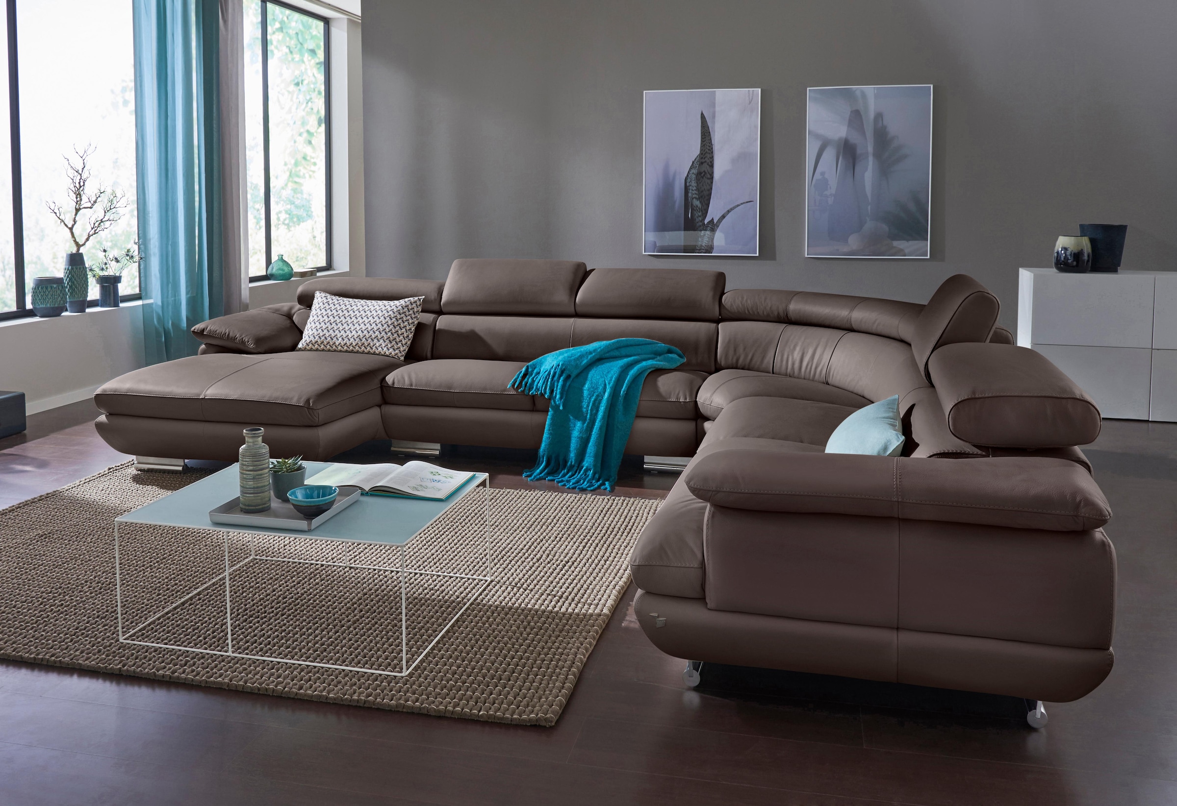 CALIA ITALIA Wohnlandschaft »Magic, italienisches Sofa zum Träumen, erstklassiger Sitzkomfort«, verstellbaren Kopfstützen zum Relaxen, in 2 Lederqualitäten, U-Form