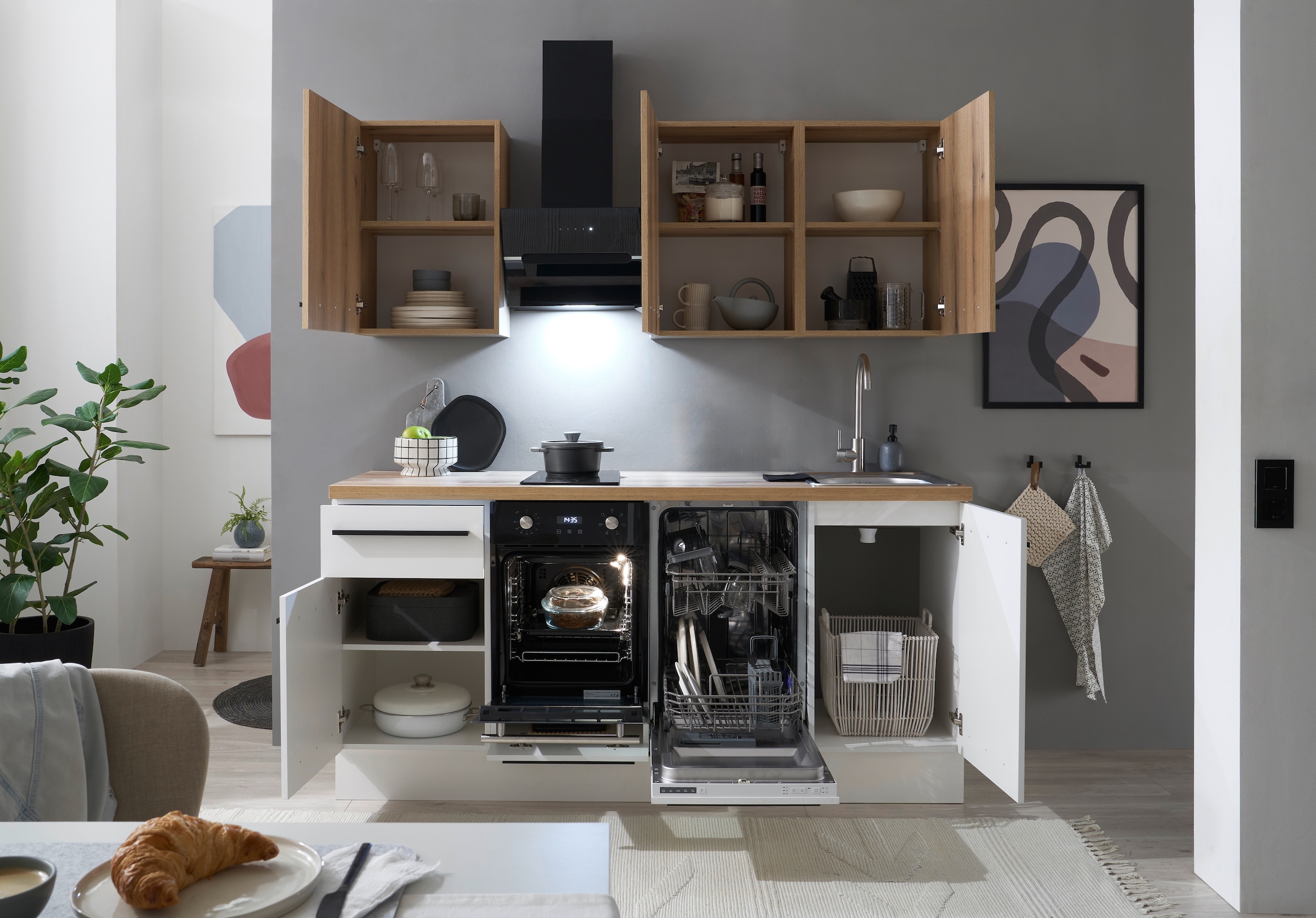 BASIC by Balculina Pantryküche »Torcello BxHxT 180x210x60 cm«, Breite 180cm, wahlweise mit E-Geräten, Softclose-Funktion