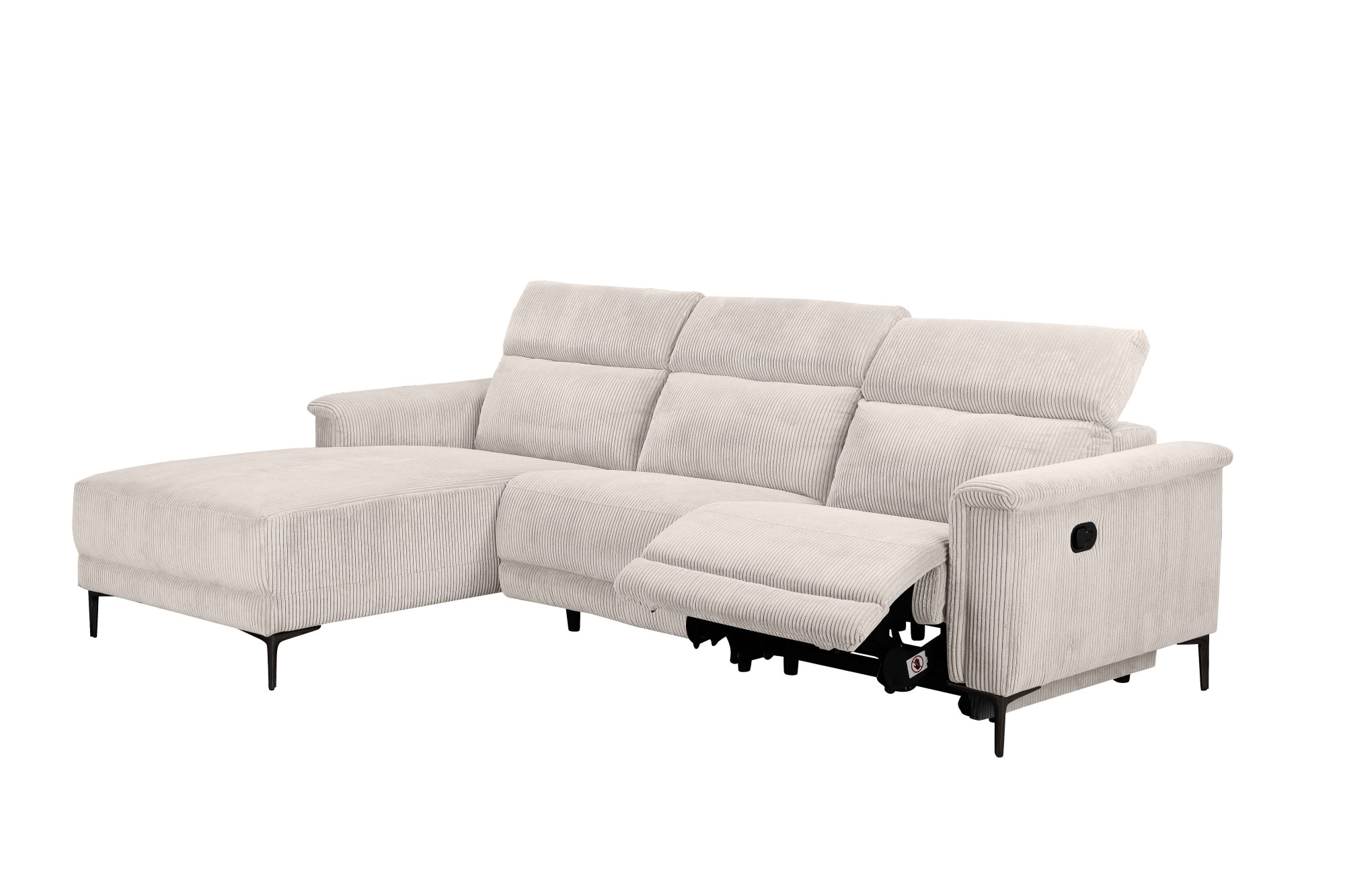 Places of Style Ecksofa »Lund in Cord, L-Form, 261 cm, manuelle und elektr. Relaxfunktion,«, USB-A und Kopfteilverstellung
