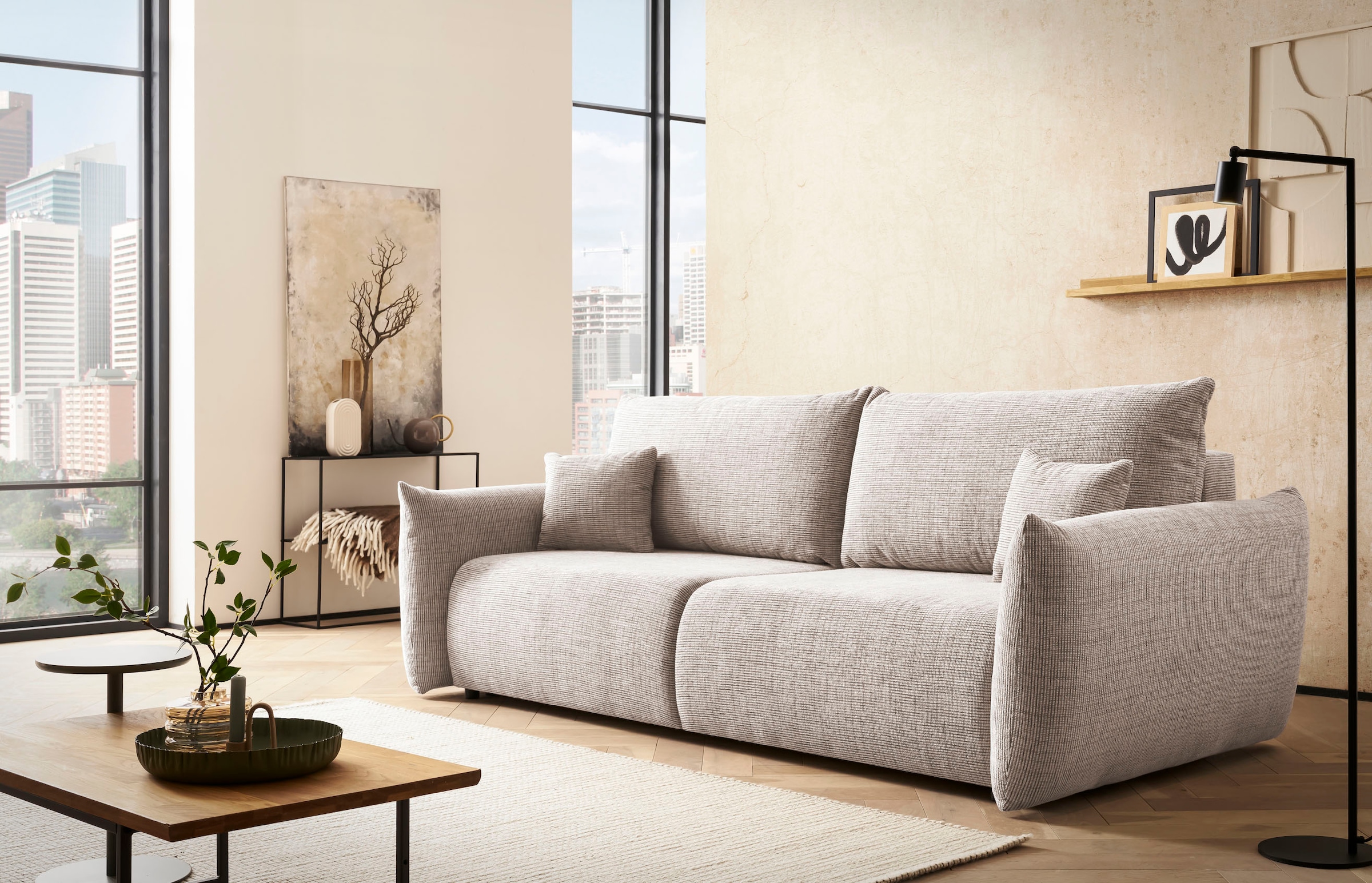 INOSIGN 3-Sitzer »MAVAS Schlafsofa mit Bettkasten«, ca.240/108cm (Liegefläche 212/145 cm), Cord, Chenille, Struktur