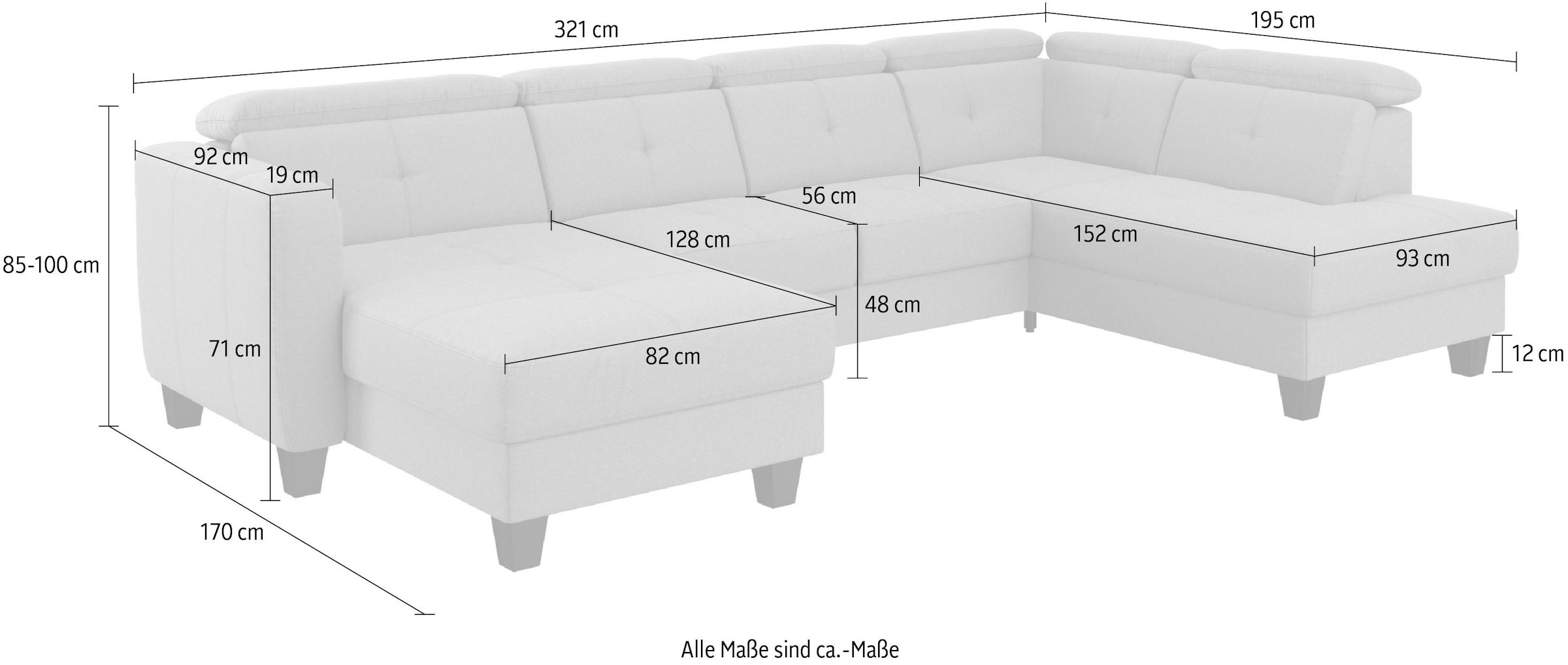 sit&more Wohnlandschaft »Belluci U-Form«, Kopfteilverstellung und Federkern, wahlweise mit Bettfunktion