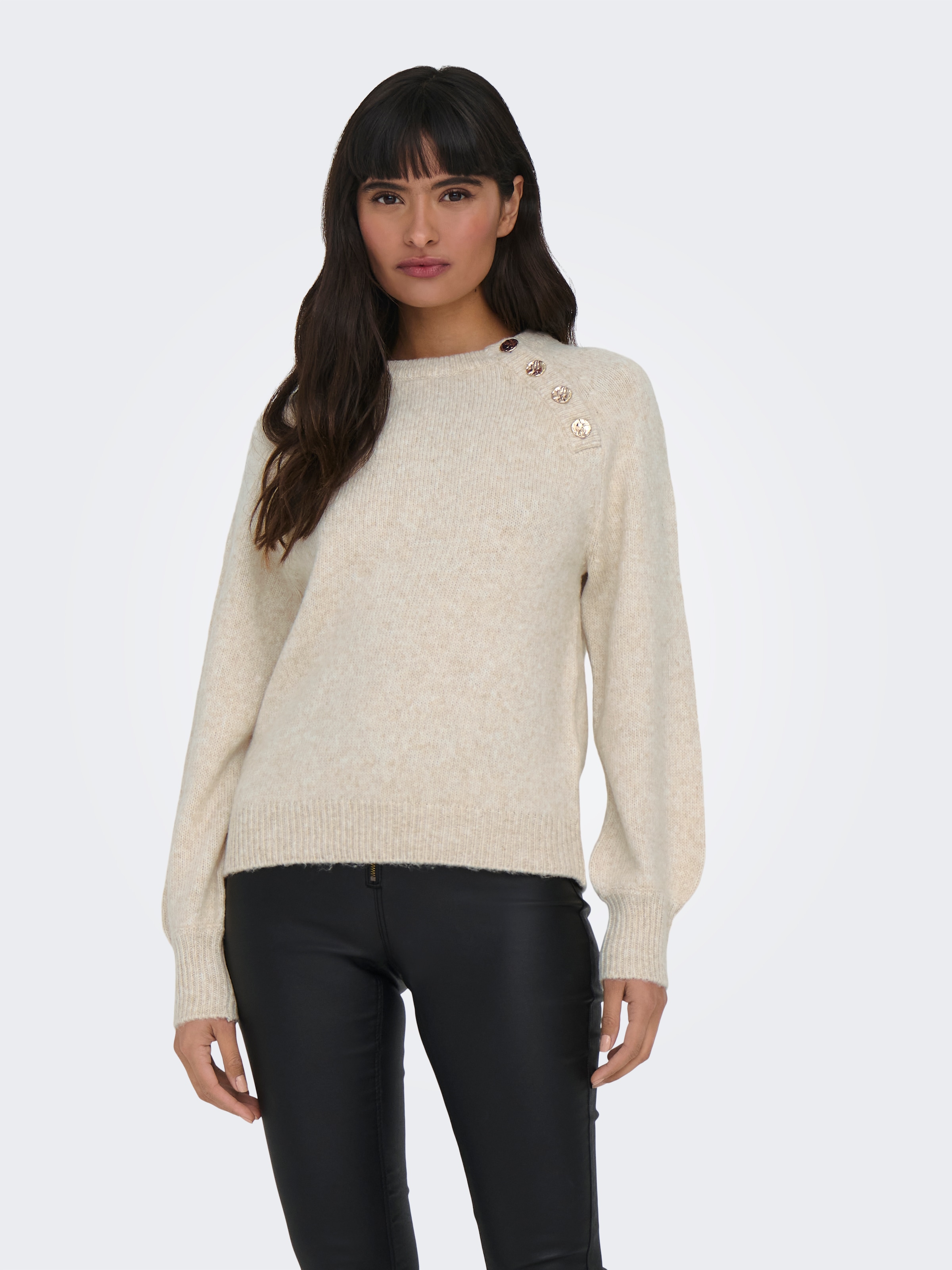 ONLY Rundhalspullover »ONLEMMA LS BUTTON ONECK EX KNT« Kunstfaser, regular fit