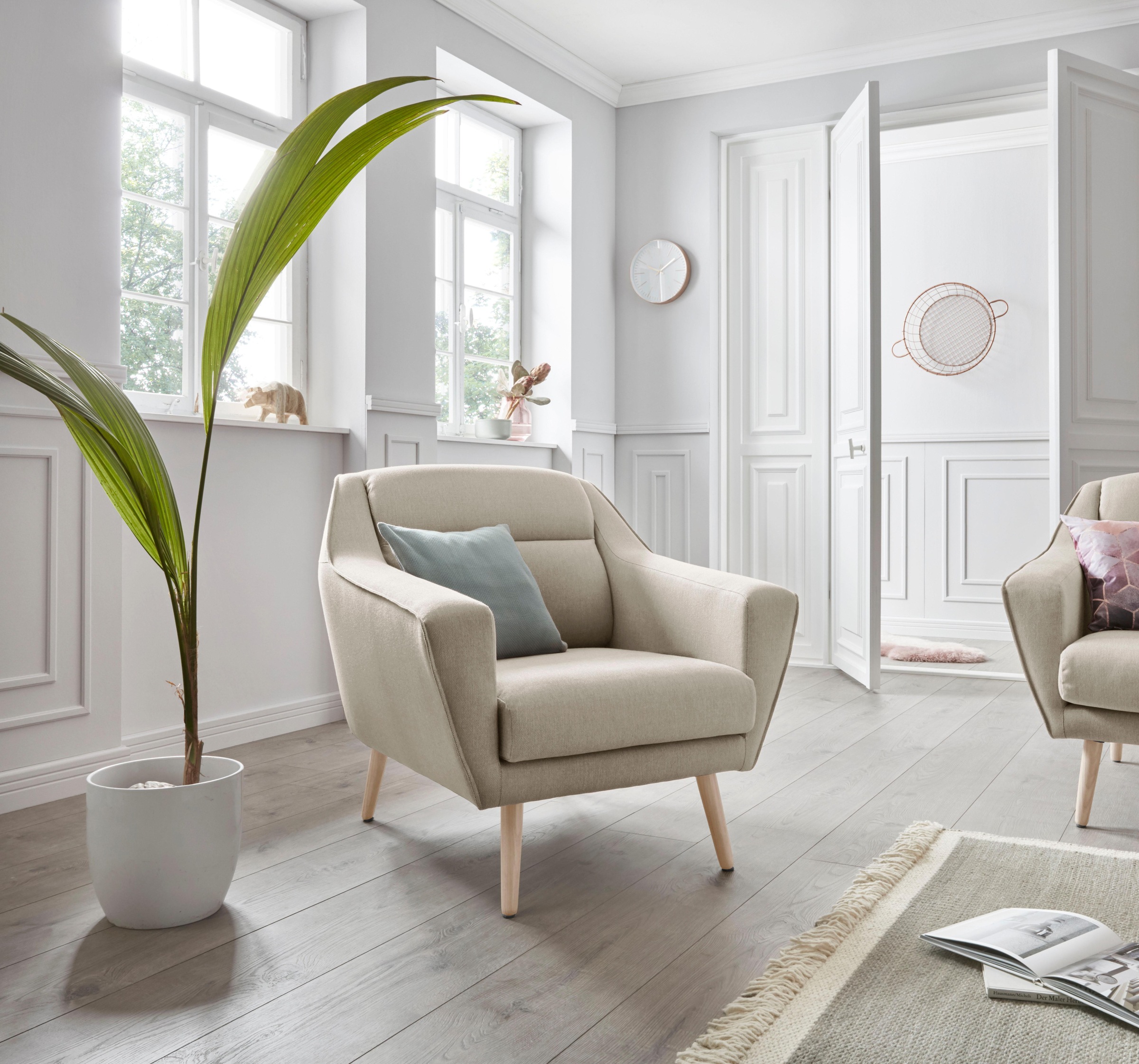 OTTO home Sessel »Bille« mit Naht im Rückenkissen und Eiche-Beinen, Design günstig online kaufen