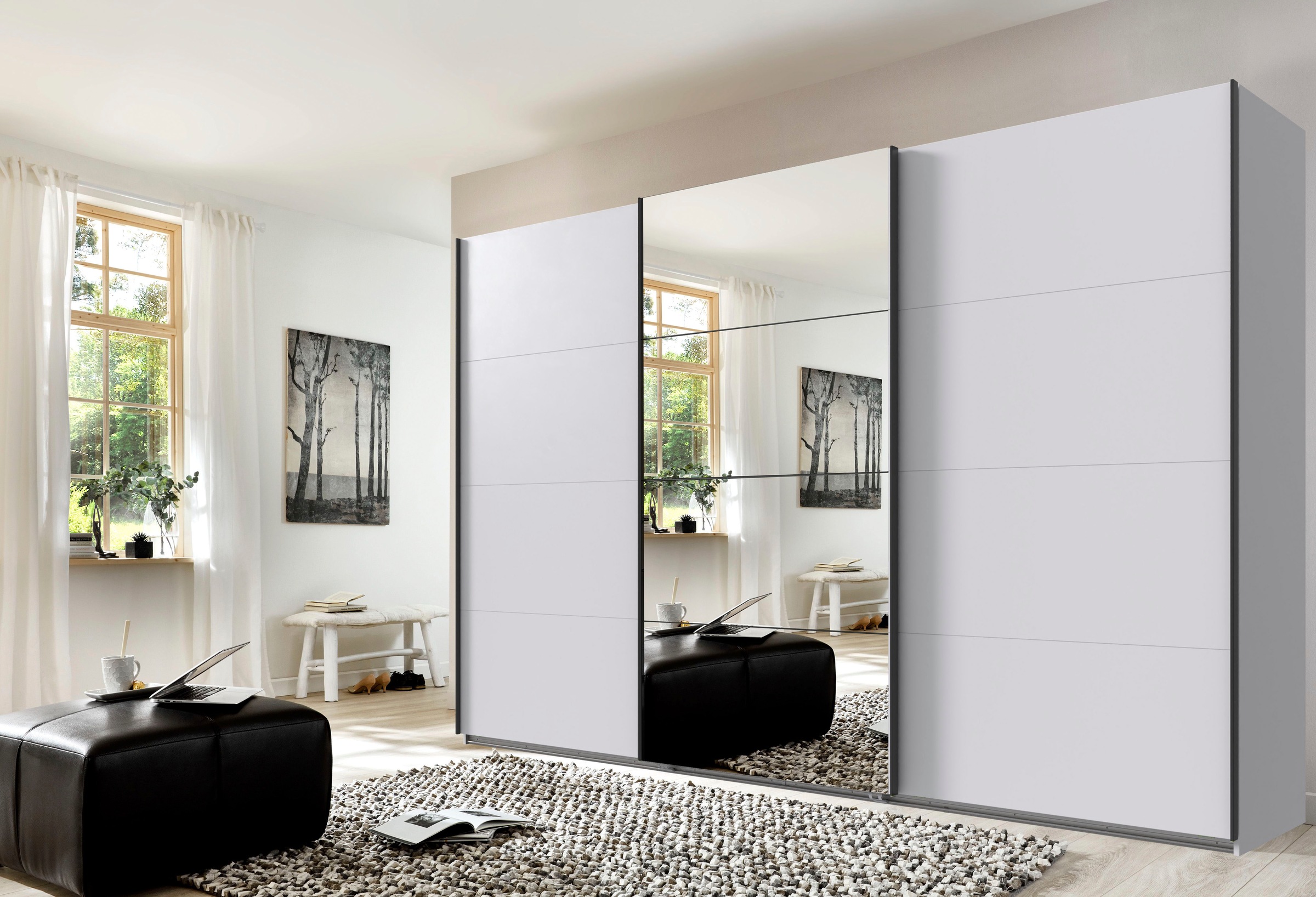 Wimex Schwebetürenschrank »Mugano, Made in Germany, Lieferung bis in Deine Etage und Stellort«, (wähle Deine Ausstattung: Basic oder Premium!), 3 Schwebetüren, große Größen, mit oder ohne Spiegel, Metallgriffe