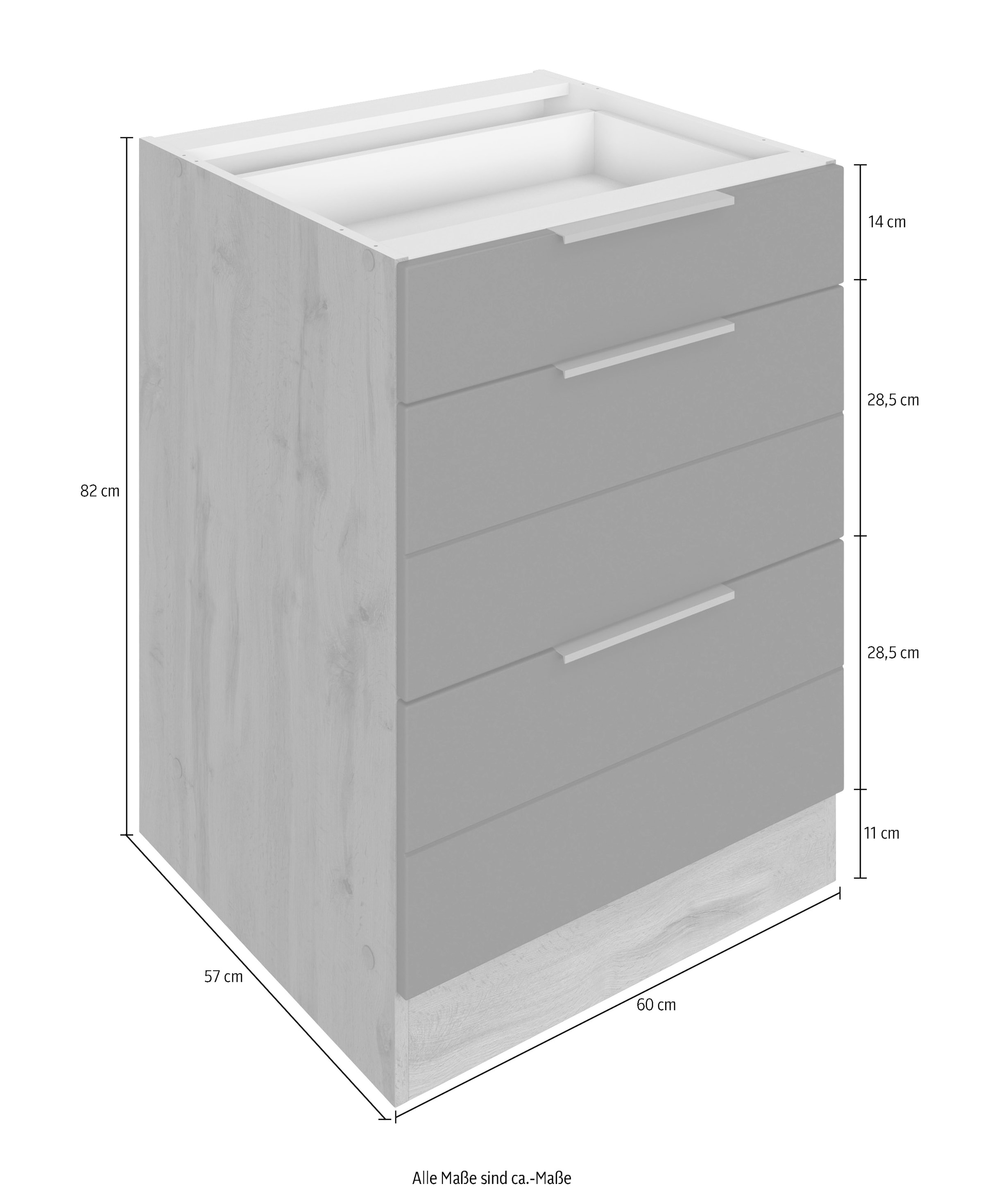 KOCHSTATION Auszugsunterschrank »KS-Luhe«, 60 cm breit, hochwertige MDF-Fronten mit waagerechter Lisene