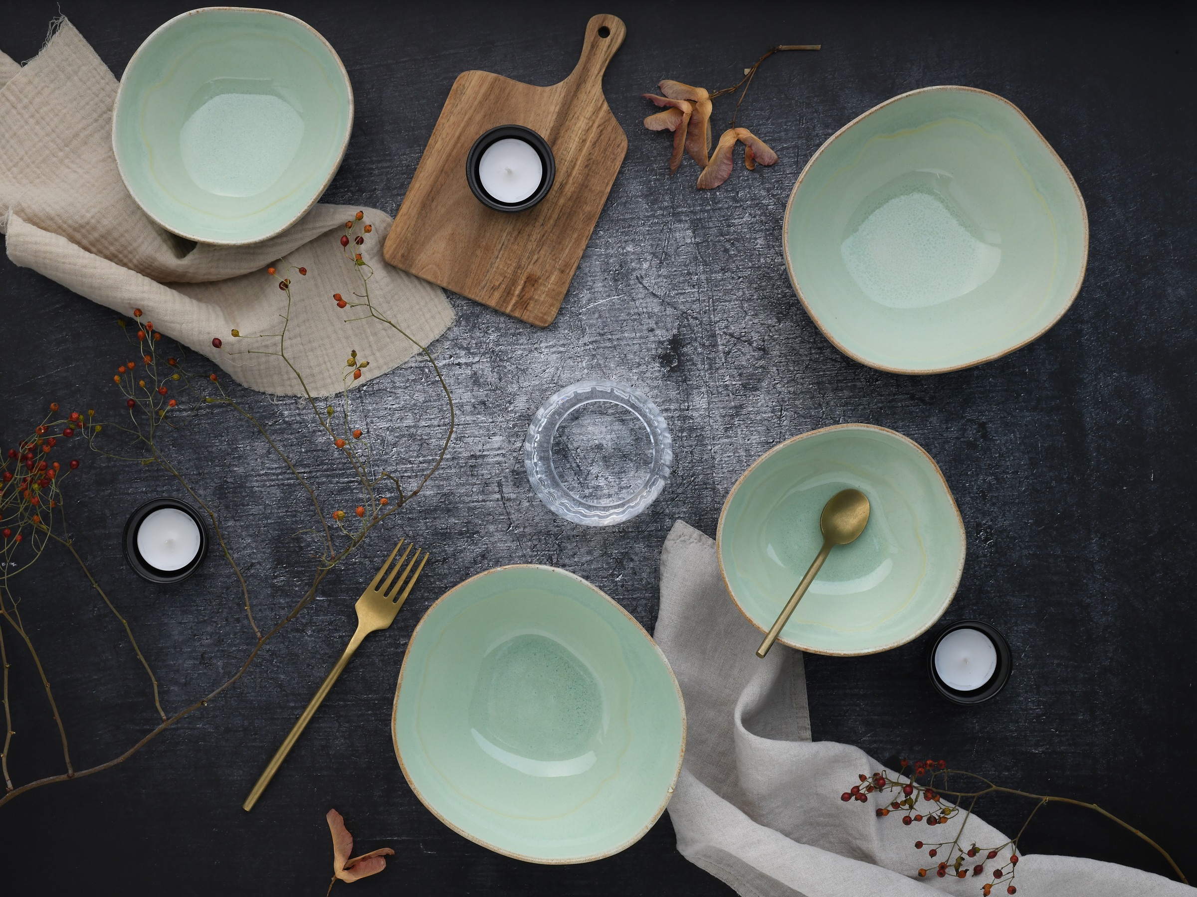 CreaTable Schale »Basalt Bio, Bowl Set 4-tlg«, 4 tlg., aus Steinzeug, Organische Form, Jedes Teil ein Unikat