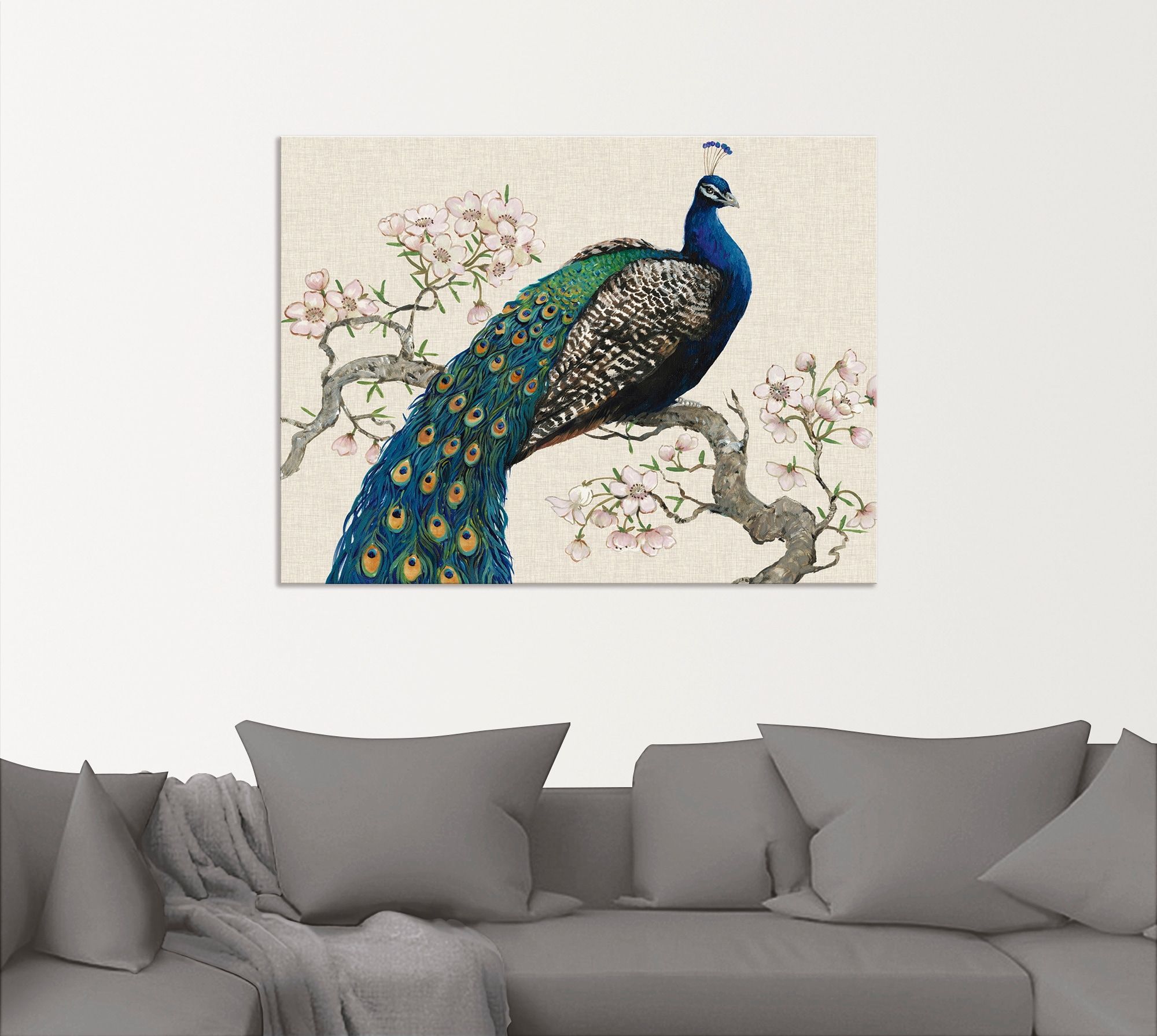 Artland Wandbild »Pfau & Blüten I«, Vögel, (1 St.), als Alubild, Outdoorbil günstig online kaufen