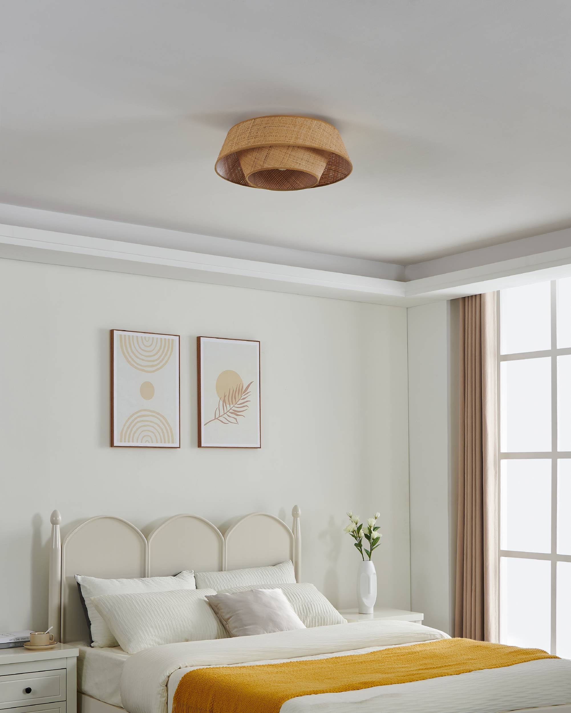 EGLO Deckenleuchte »Marford Deckenlampe, Wohnzimmerlampe Decke Boho, Japanisch, E27, Lampe« E27 1 Stk. Wand-/Deckenleuchte - H19 x Ø50 cm - schwarz - 1X60W exkl.