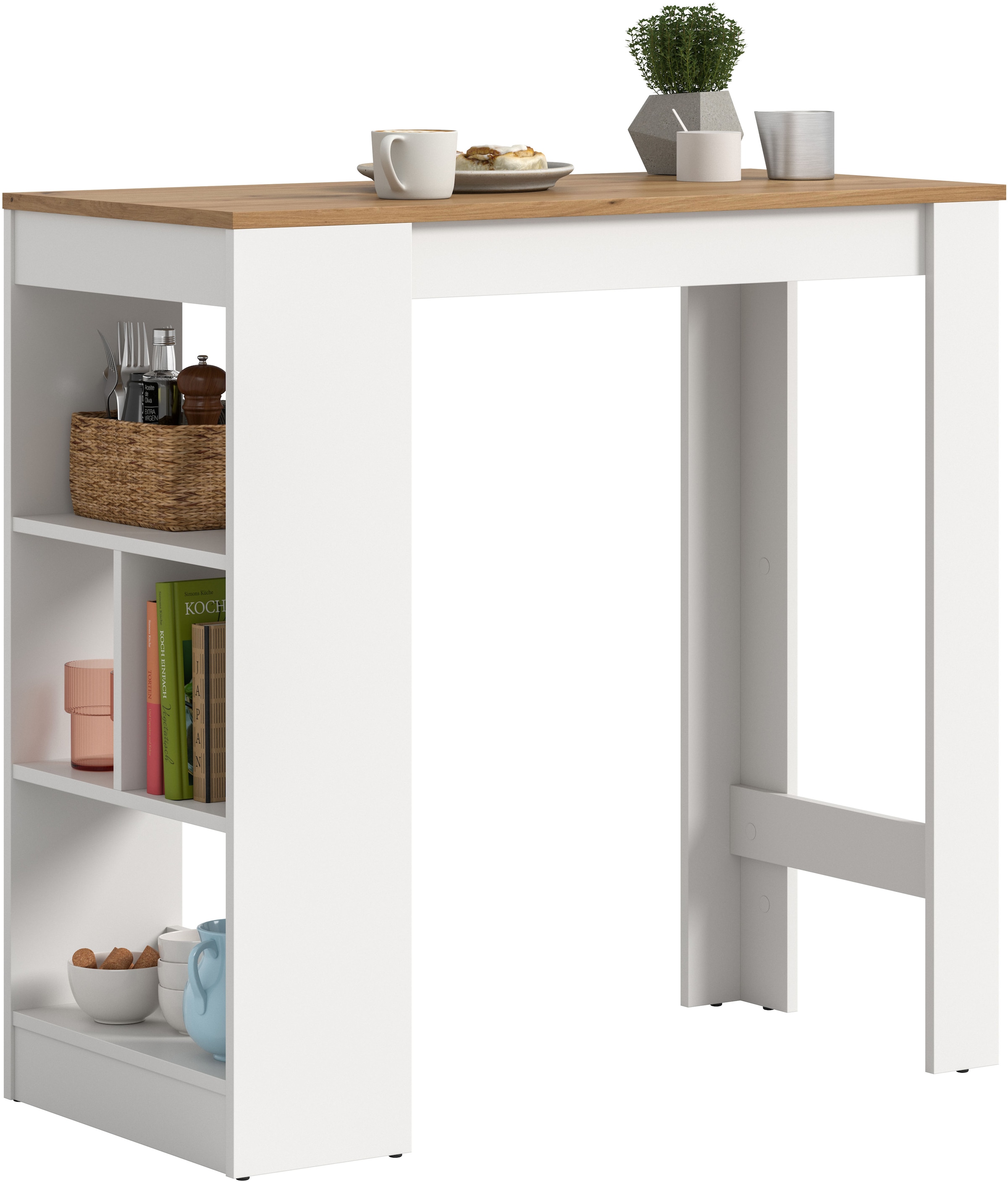 OTTO home Bartisch »NORDBY, Breite x Höhe: 105 x 103cm, 4 offene Fächer« Esstisch, Stehtisch, Tresentisch, Bistrotisch, Küchentisch