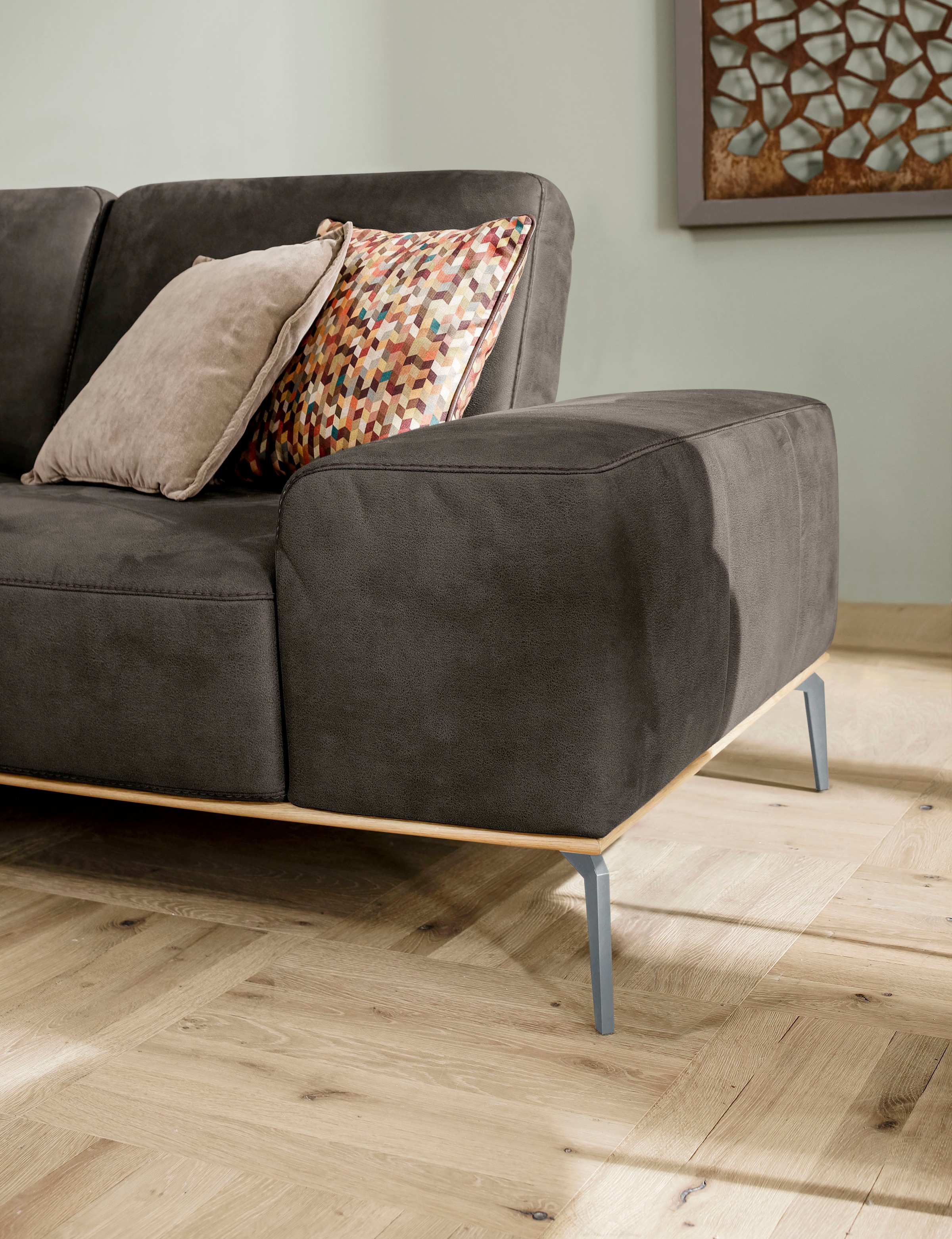 W.SCHILLIG Ecksofa »run, Designsofa mit tollem Sitzkomfort, bequem, L-Form«, mit elegantem Holzsockel, Füße in Silber matt, Breite 279 cm
