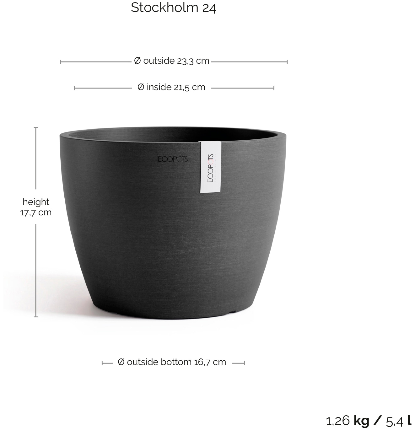 ECOPOTS Blumentopf »Stockholm 24 Dunkelgrau«, für innen und außen: frostsicher, bruchsicher und lichtbeständig