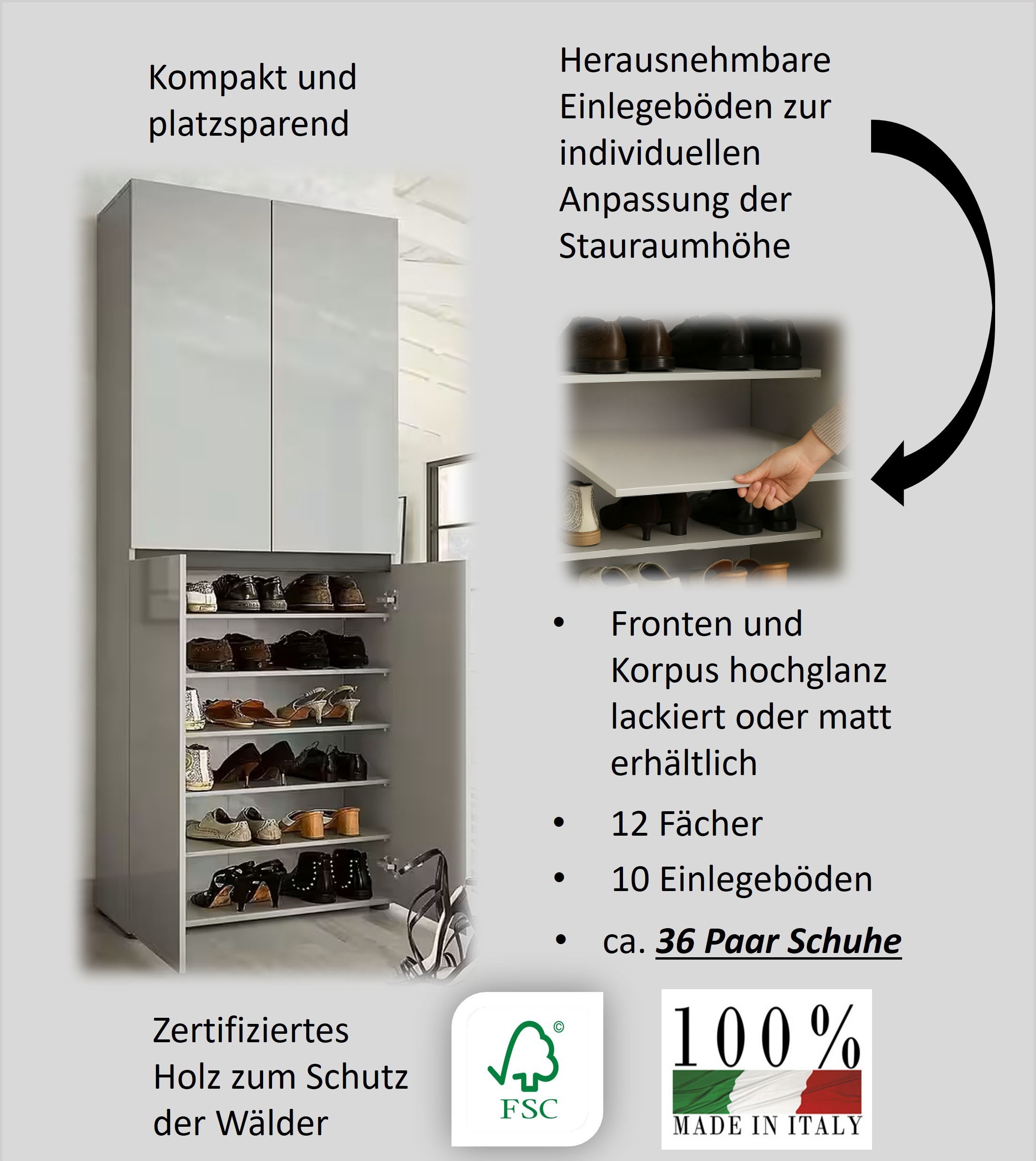 INOSIGN Schuhschrank »Mister«, Breite 80 cm, Höhe 200 cm, wendbare Blende